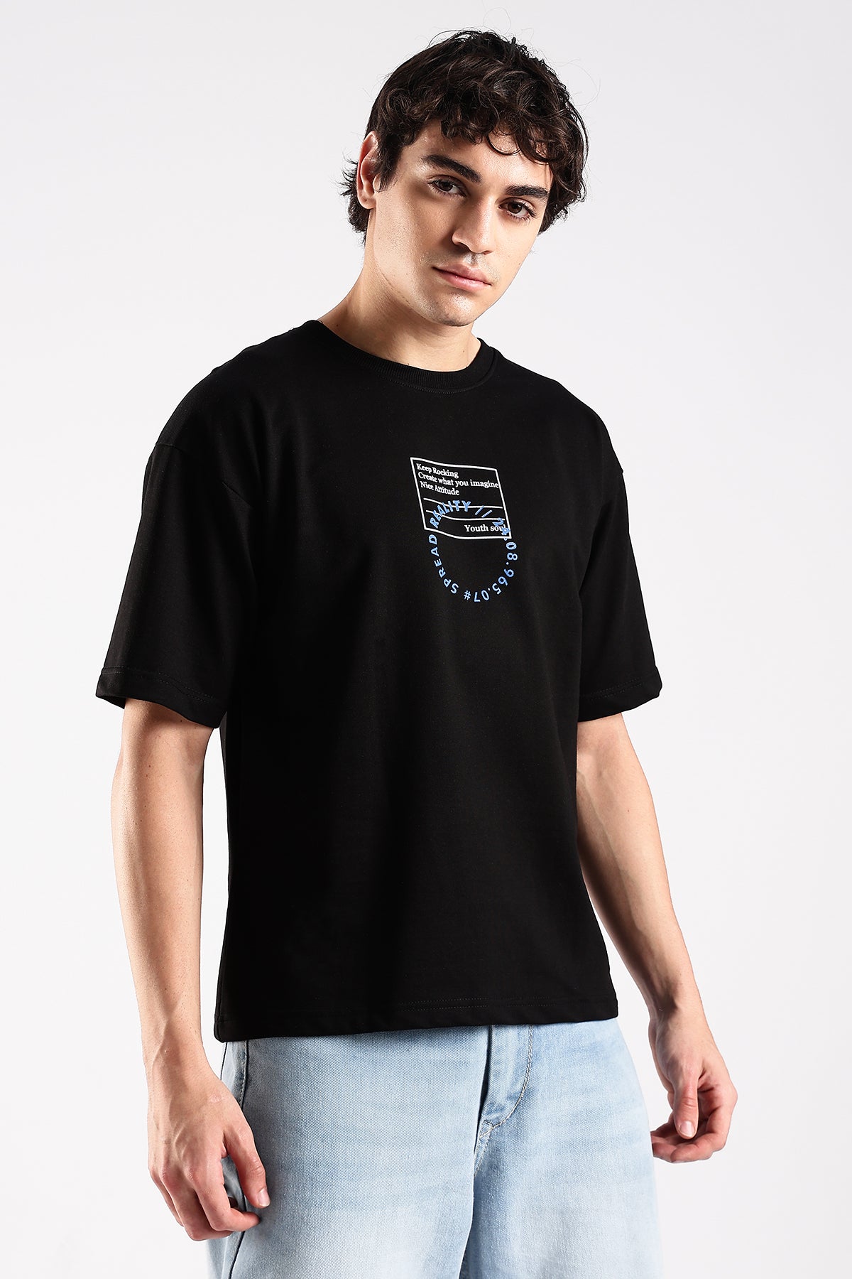 Black Rise HD Graphic Printed Oversized T-shirt