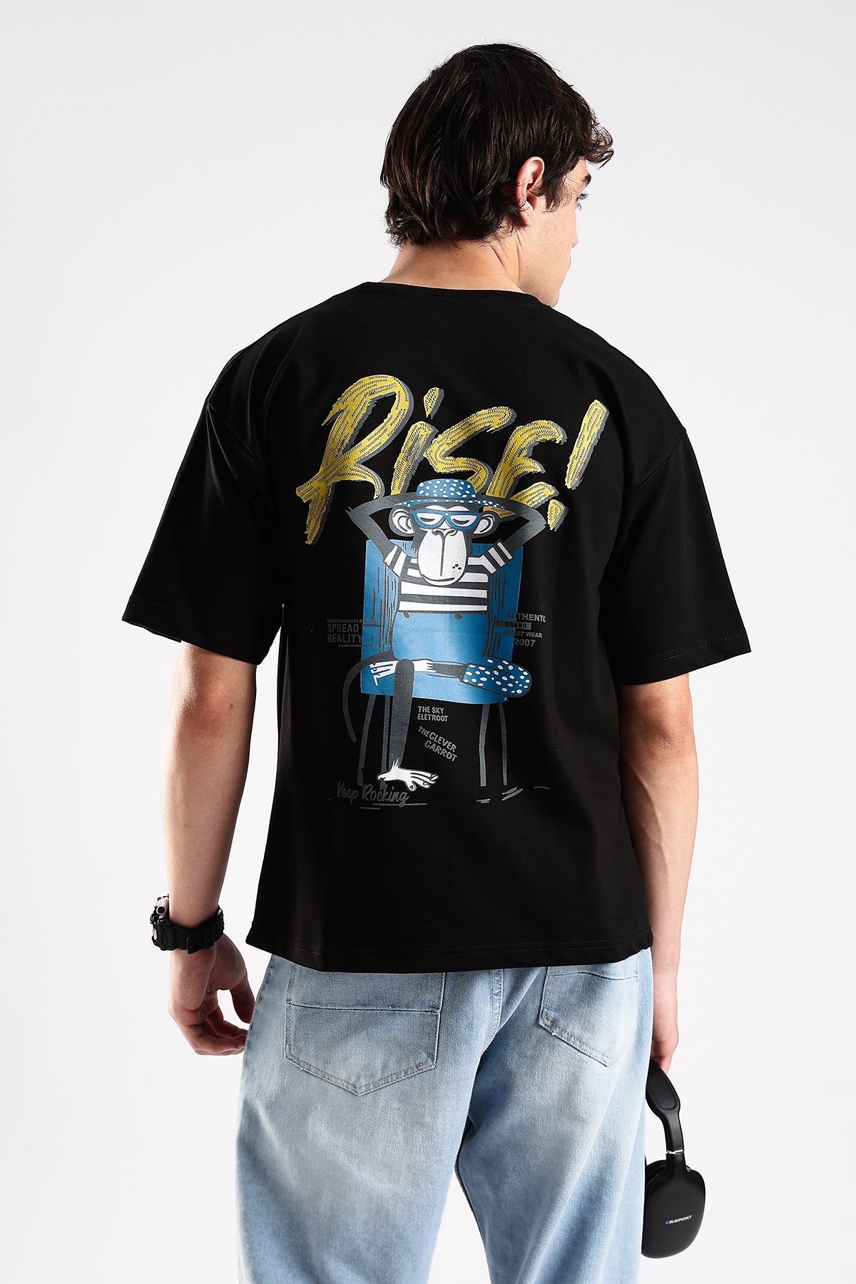 Black Rise HD Graphic Printed Oversized T-shirt