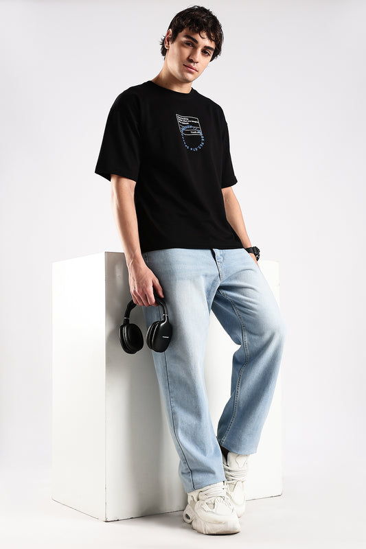 Black Rise HD Graphic Printed Oversized T-shirt