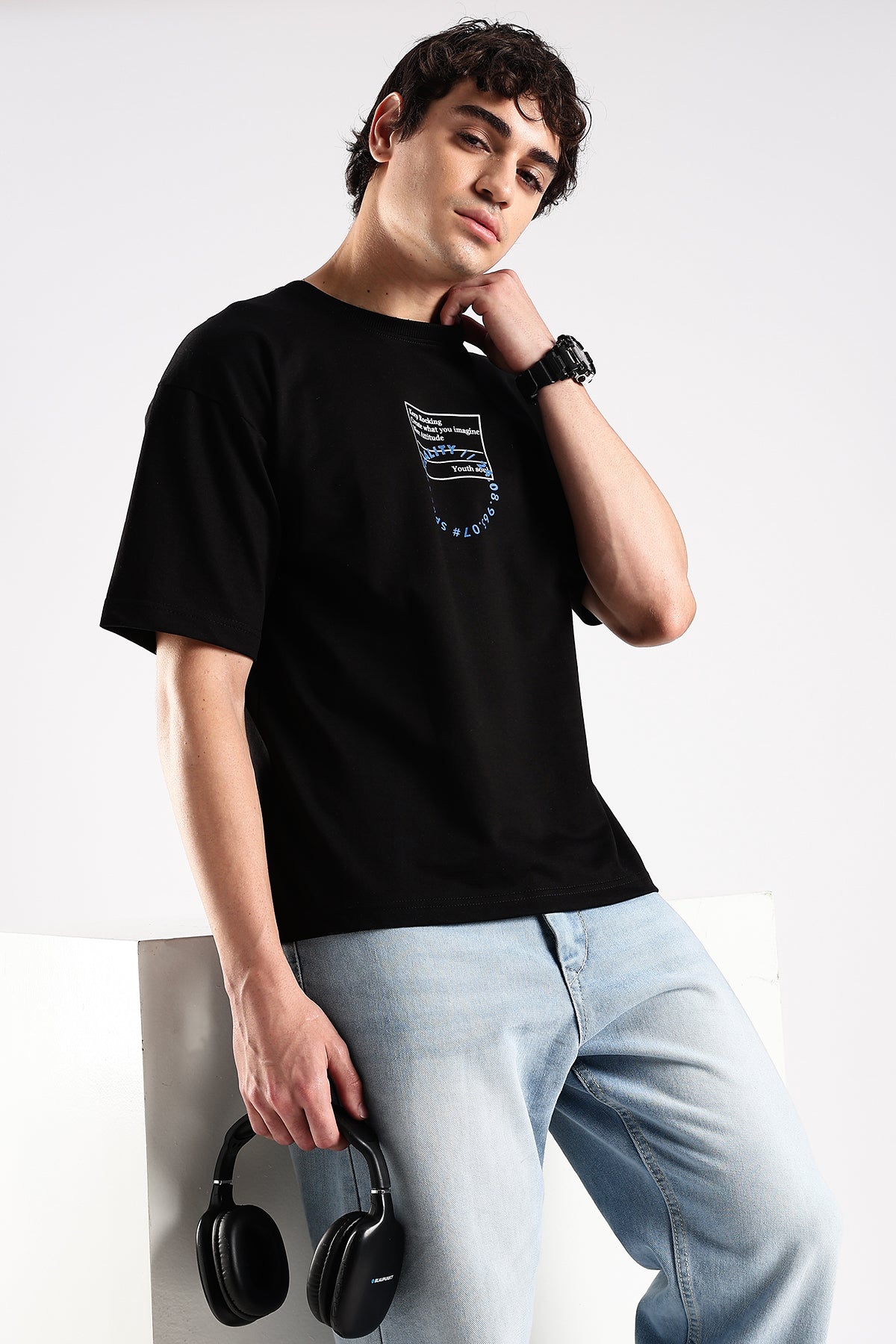 Black Rise HD Graphic Printed Oversized T-shirt