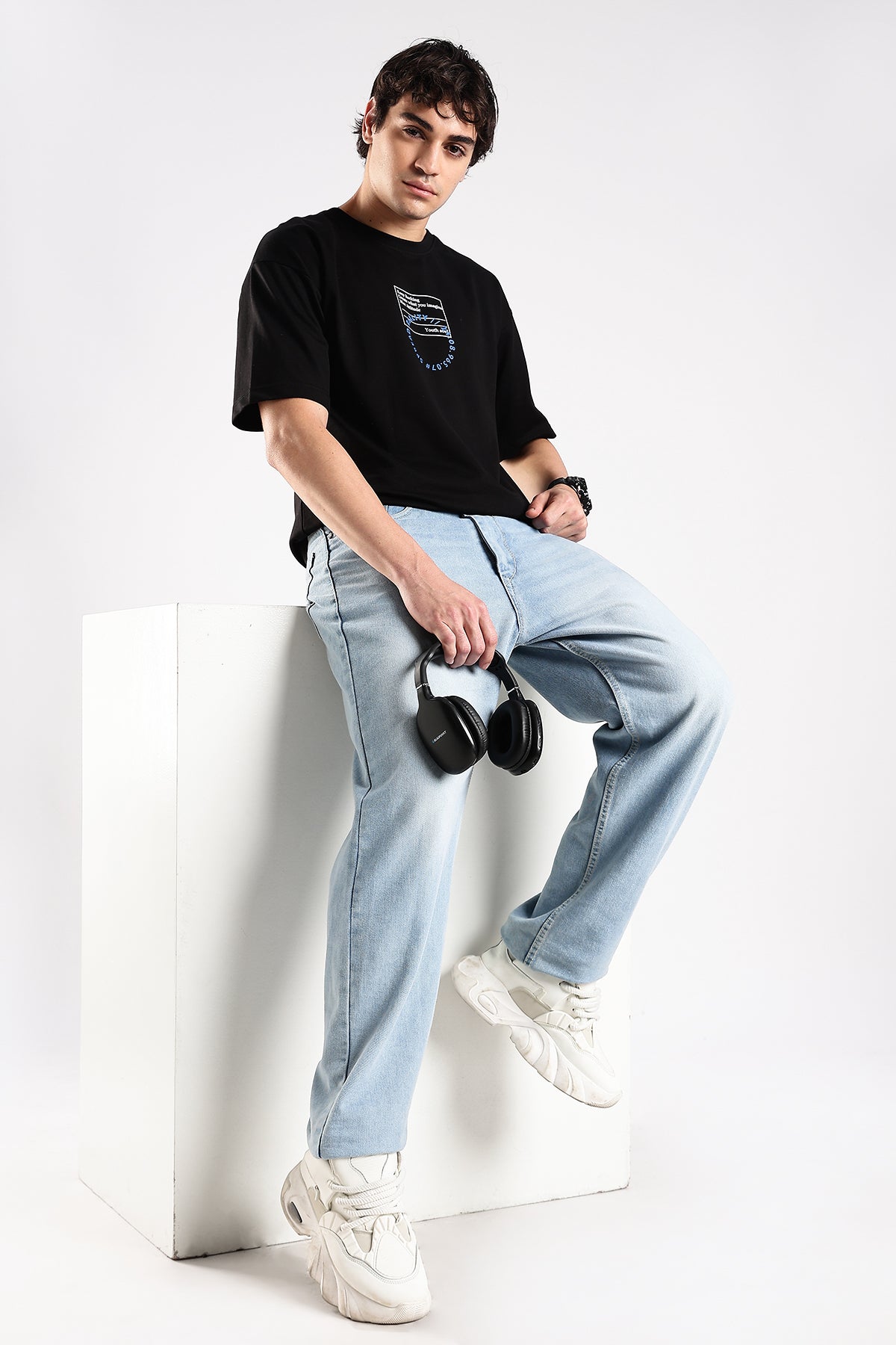 Black Rise HD Graphic Printed Oversized T-shirt
