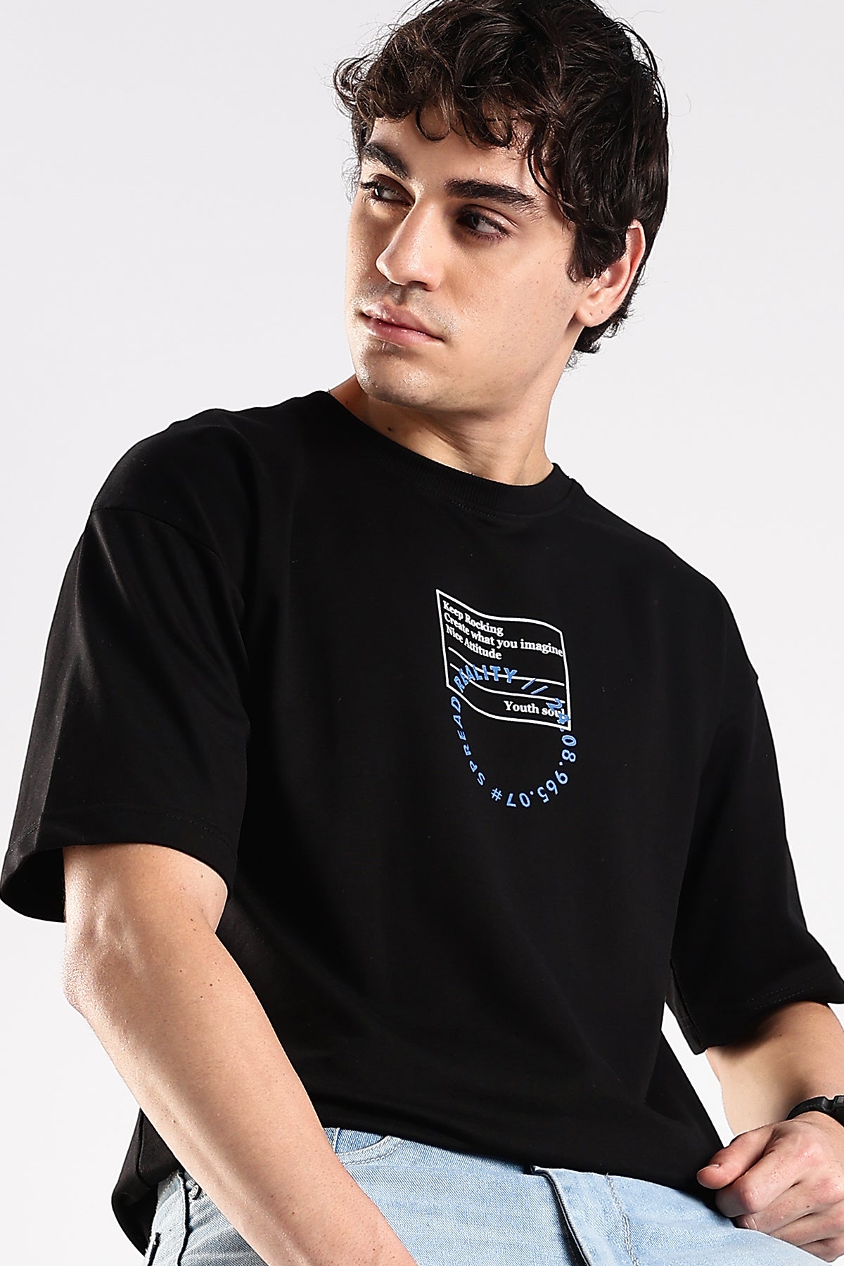 Black Rise HD Graphic Printed Oversized T-shirt