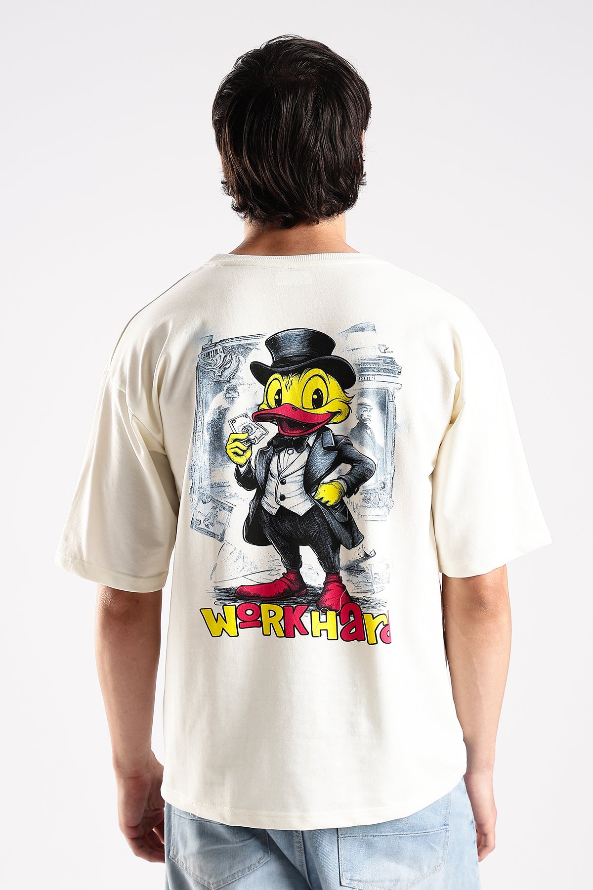 Off White Work Hard HD Graphic Printed Oversized T-shirt