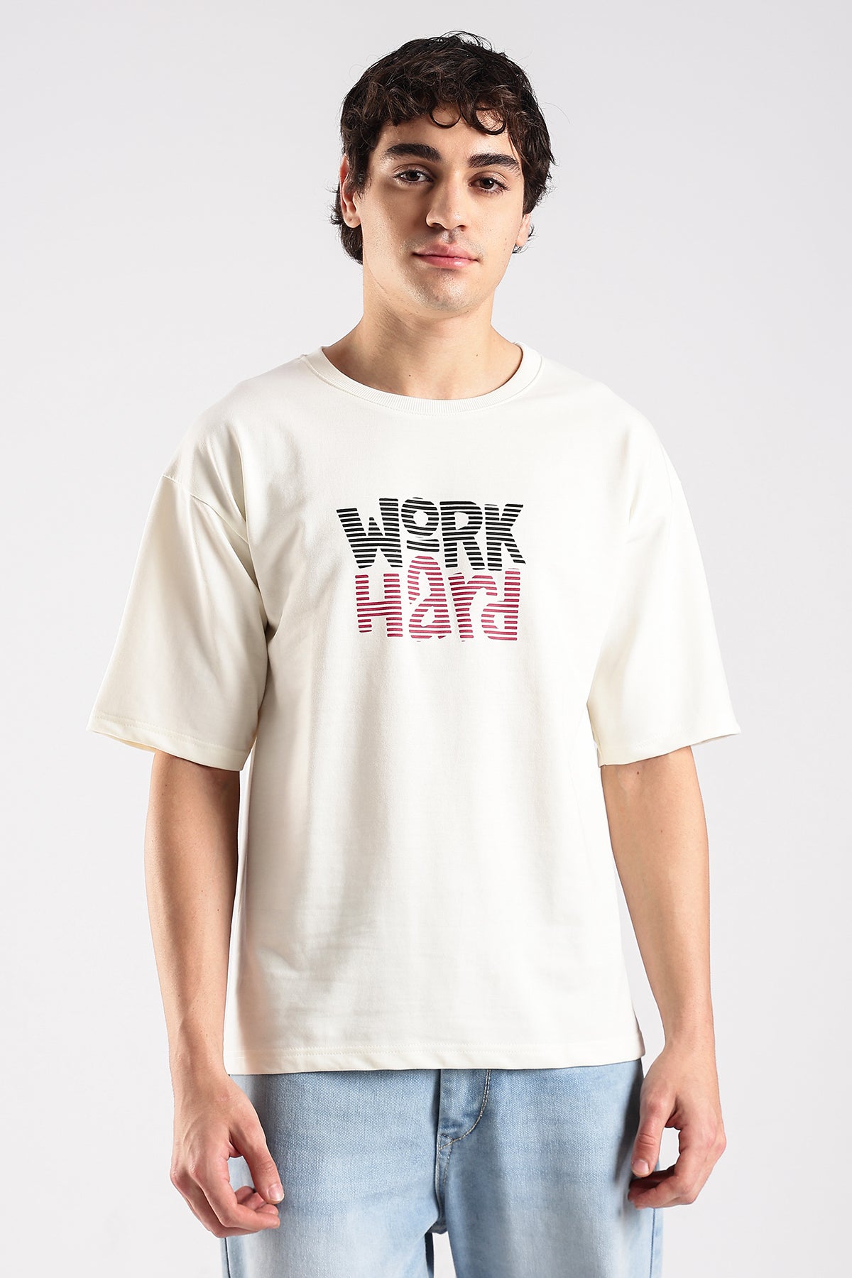 Off White Work Hard HD Graphic Printed Oversized T-shirt