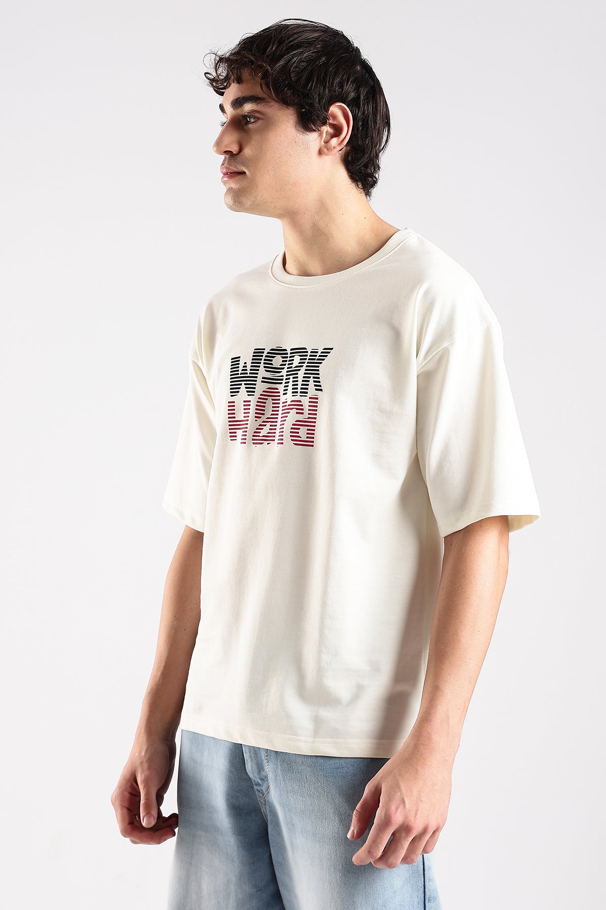 Off White Work Hard HD Graphic Printed Oversized T-shirt