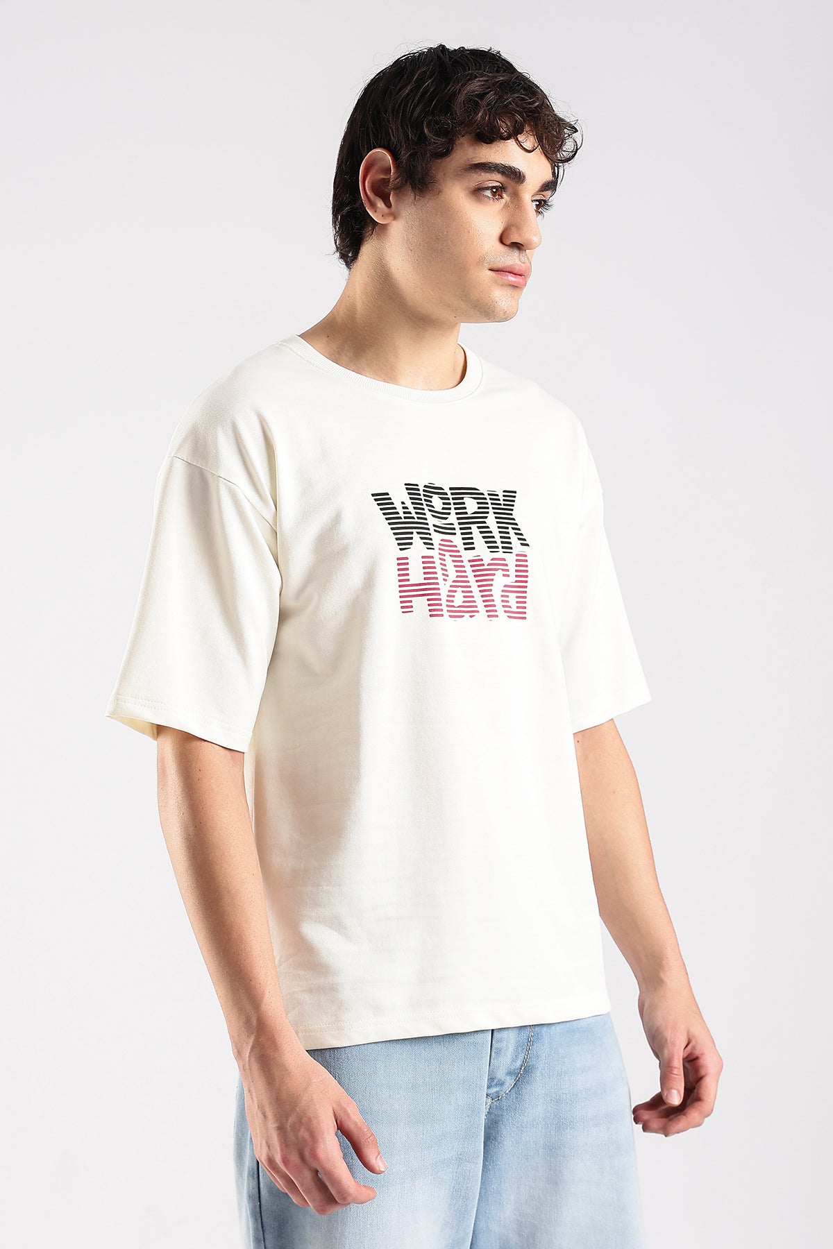 Off White Work Hard HD Graphic Printed Oversized T-shirt