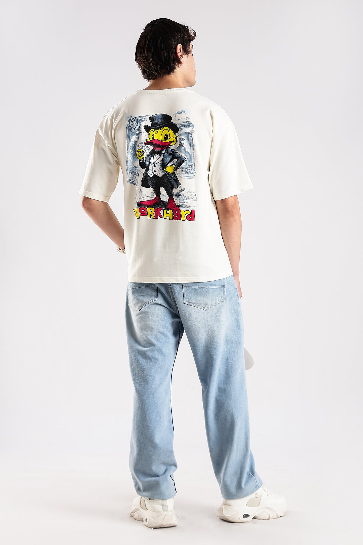 Off White Work Hard HD Graphic Printed Oversized T-shirt