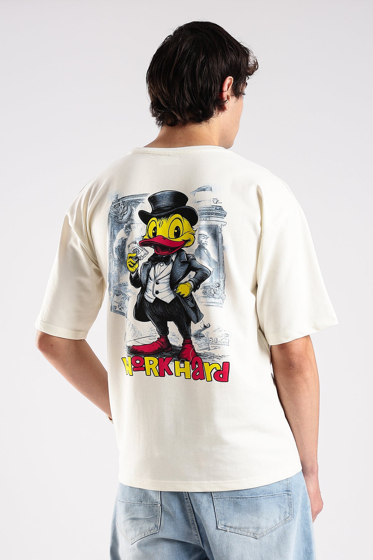 Off White Work Hard HD Graphic Printed Oversized T-shirt