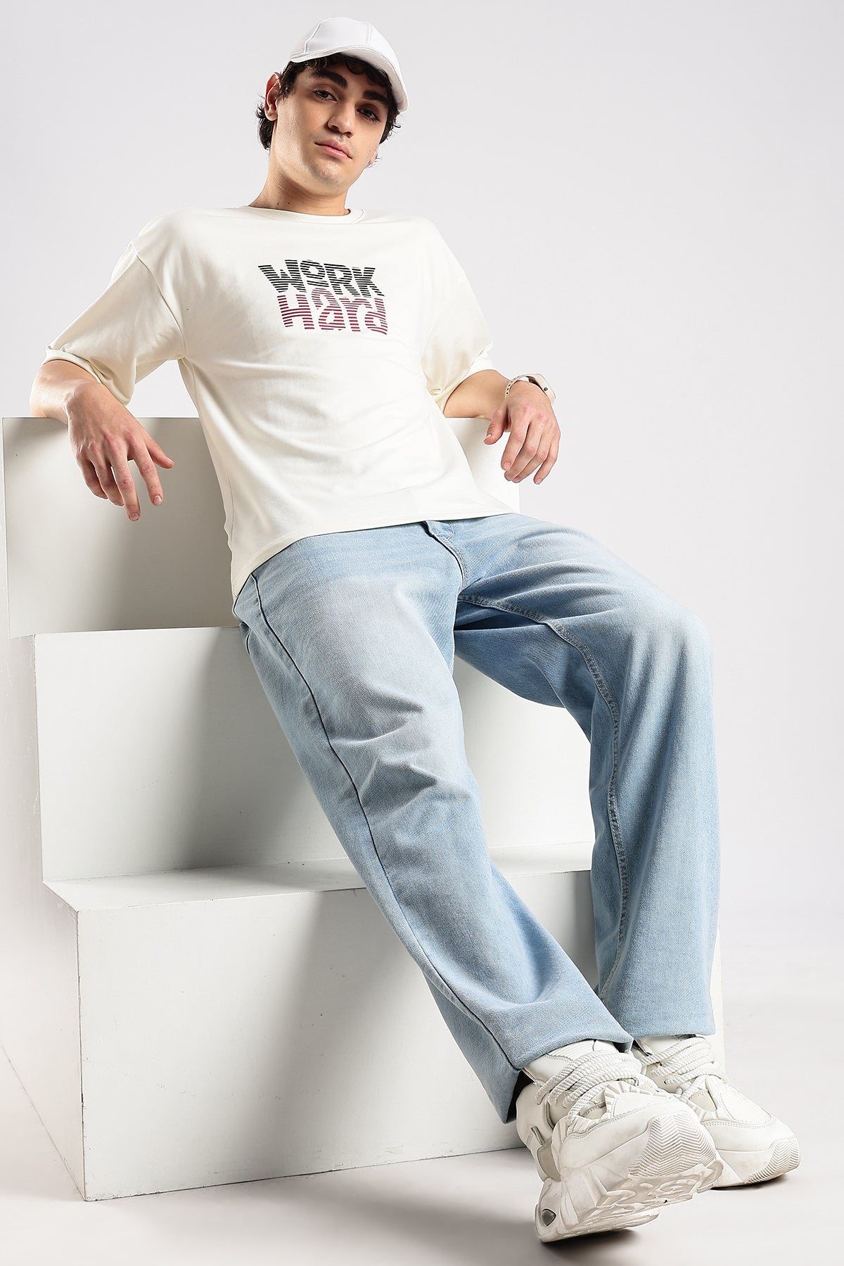 Off White Work Hard HD Graphic Printed Oversized T-shirt
