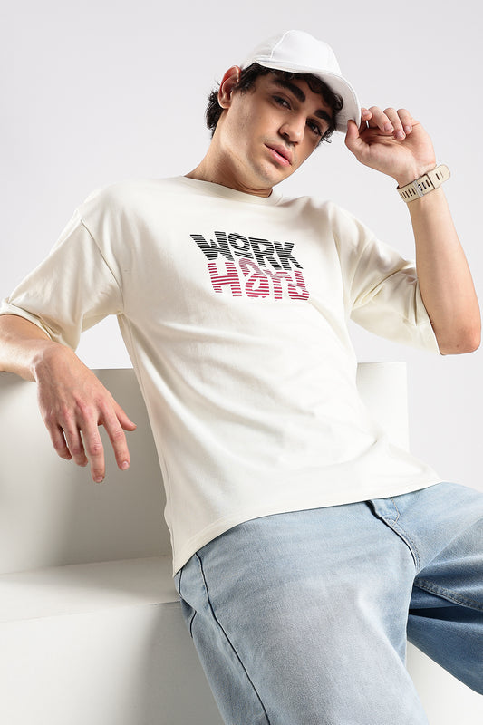 Off White Work Hard HD Graphic Printed Oversized T-shirt