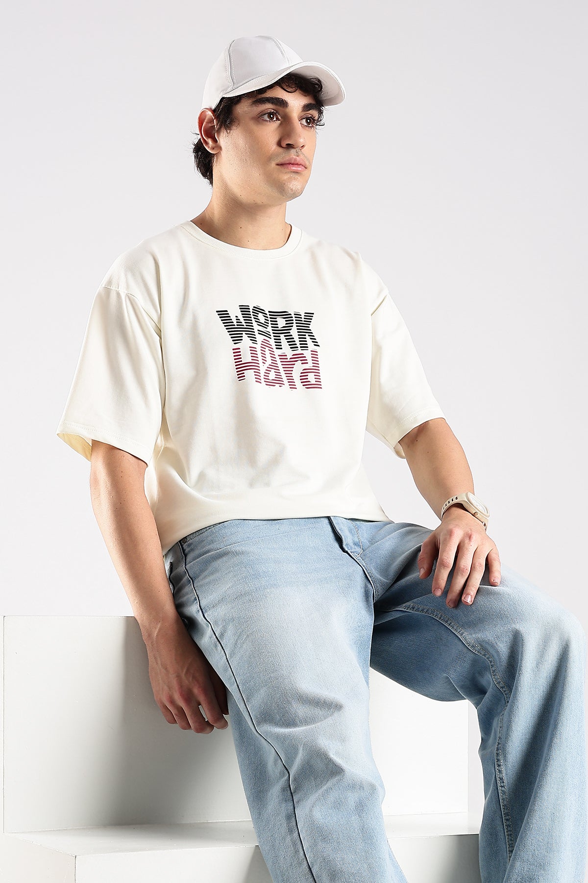 Off White Work Hard HD Graphic Printed Oversized T-shirt