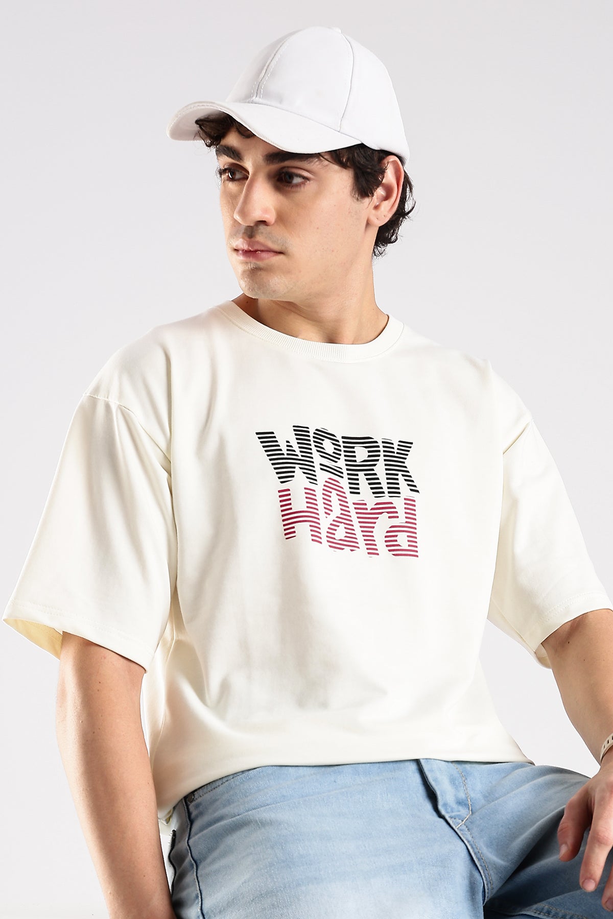 Off White Work Hard HD Graphic Printed Oversized T-shirt