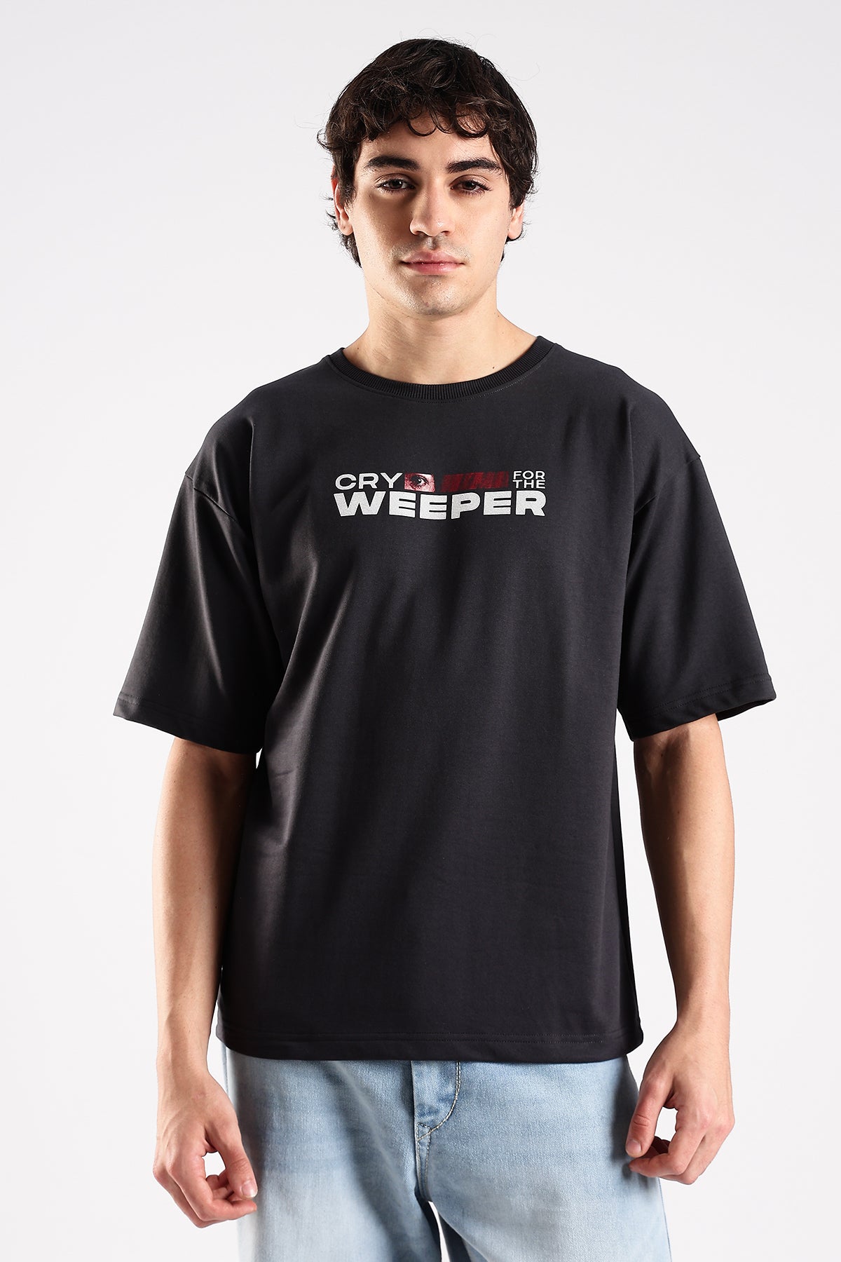 Ash Grey Weeper HD Printed Oversized T-shirt