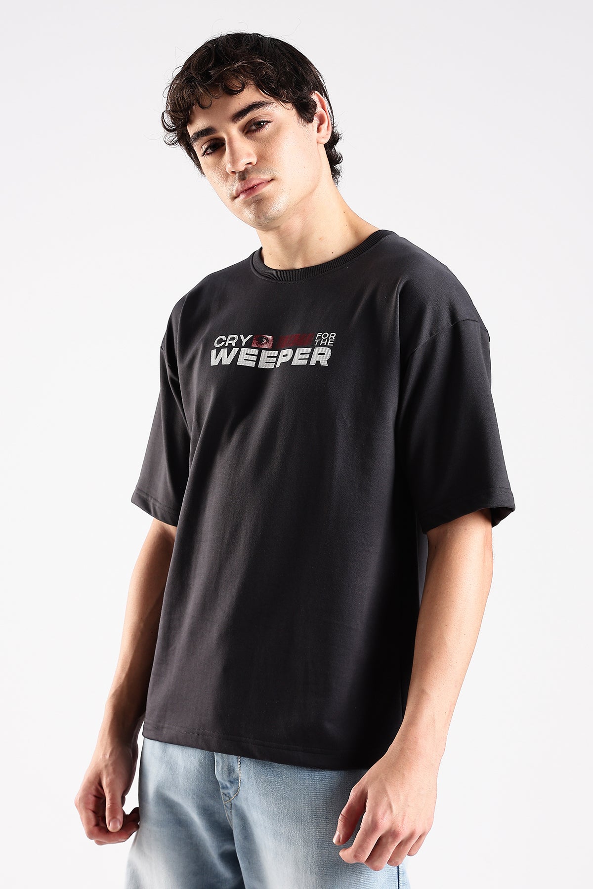 Ash Grey Weeper HD Printed Oversized T-shirt