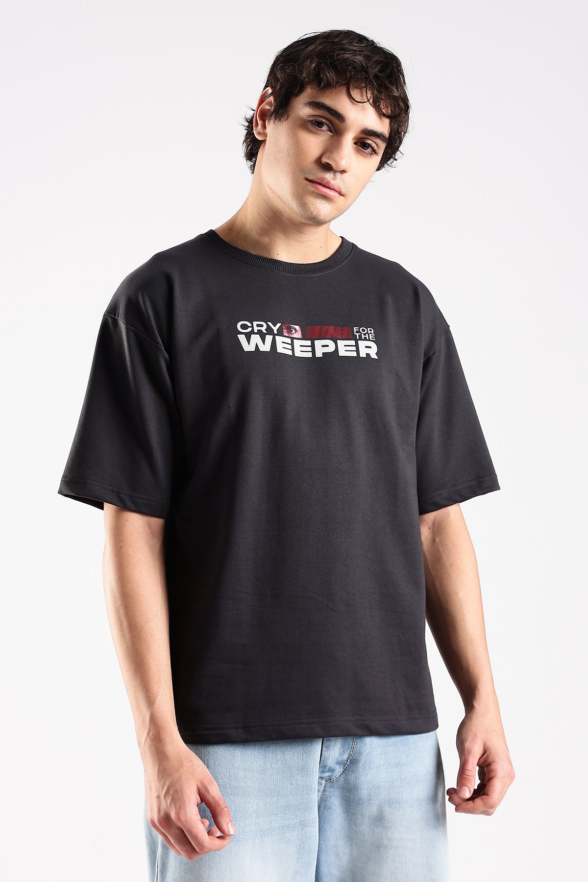 Ash Grey Weeper HD Printed Oversized T-shirt