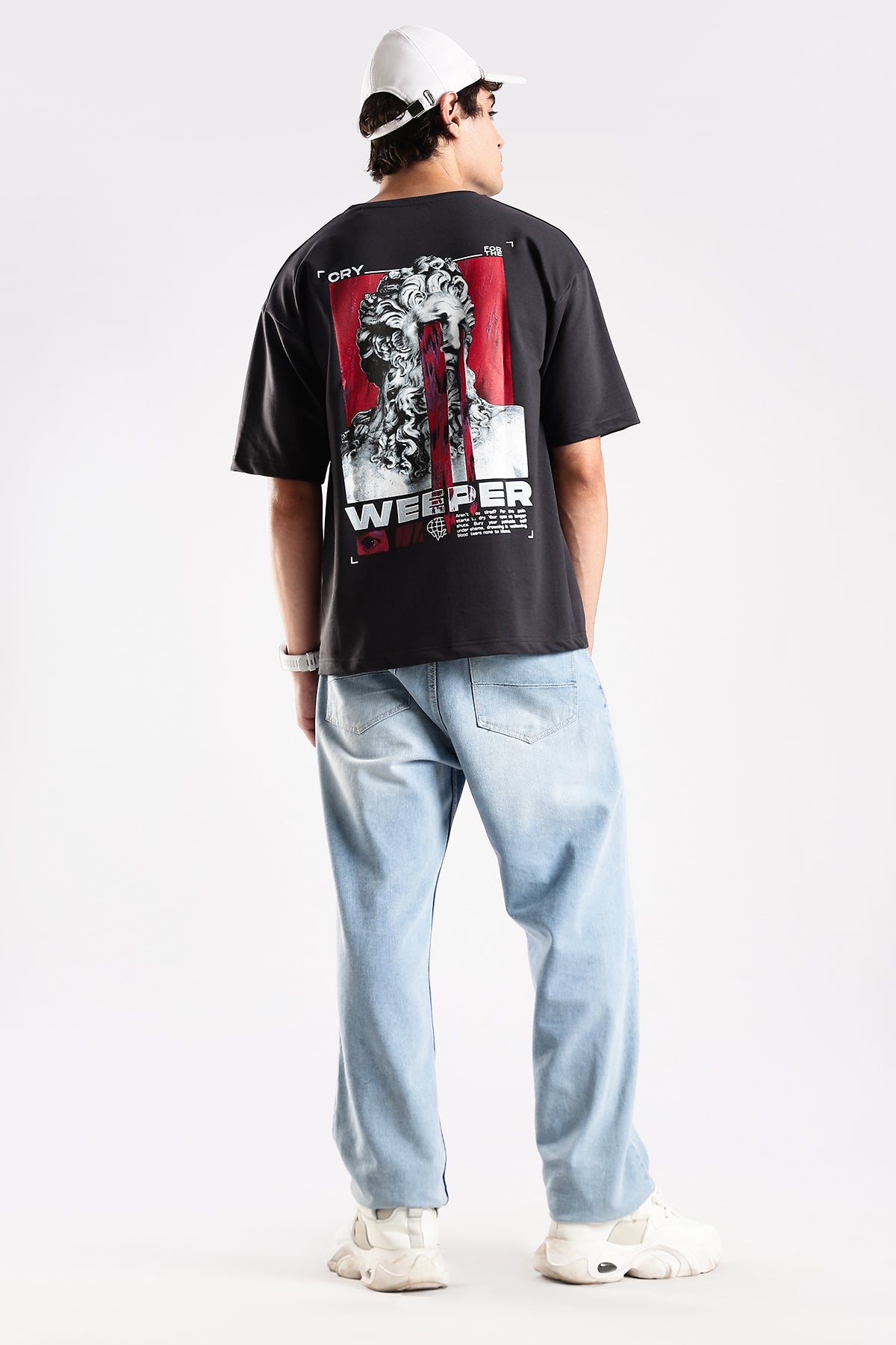 Ash Grey Weeper HD Printed Oversized T-shirt
