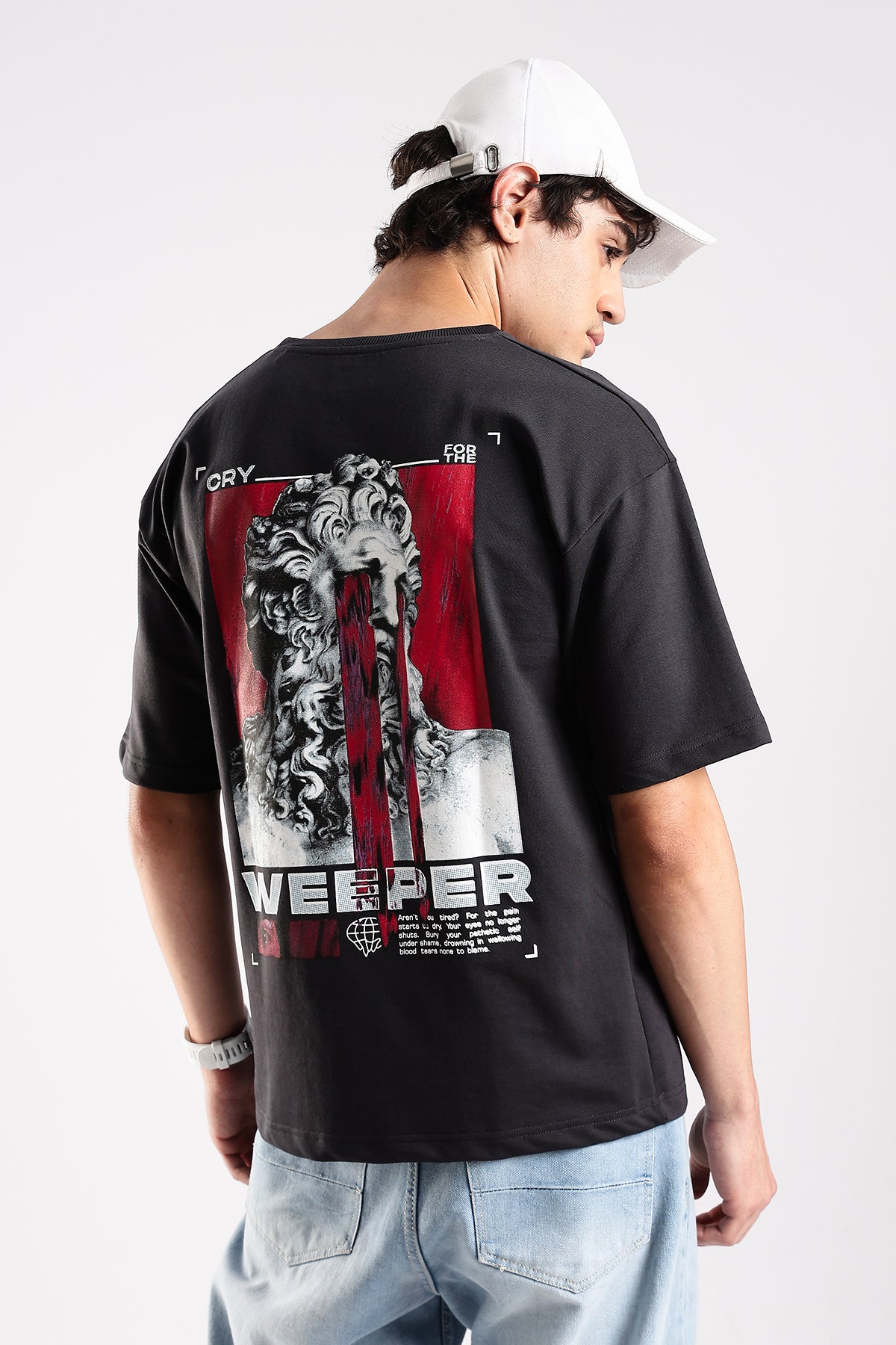 Ash Grey Weeper HD Printed Oversized T-shirt