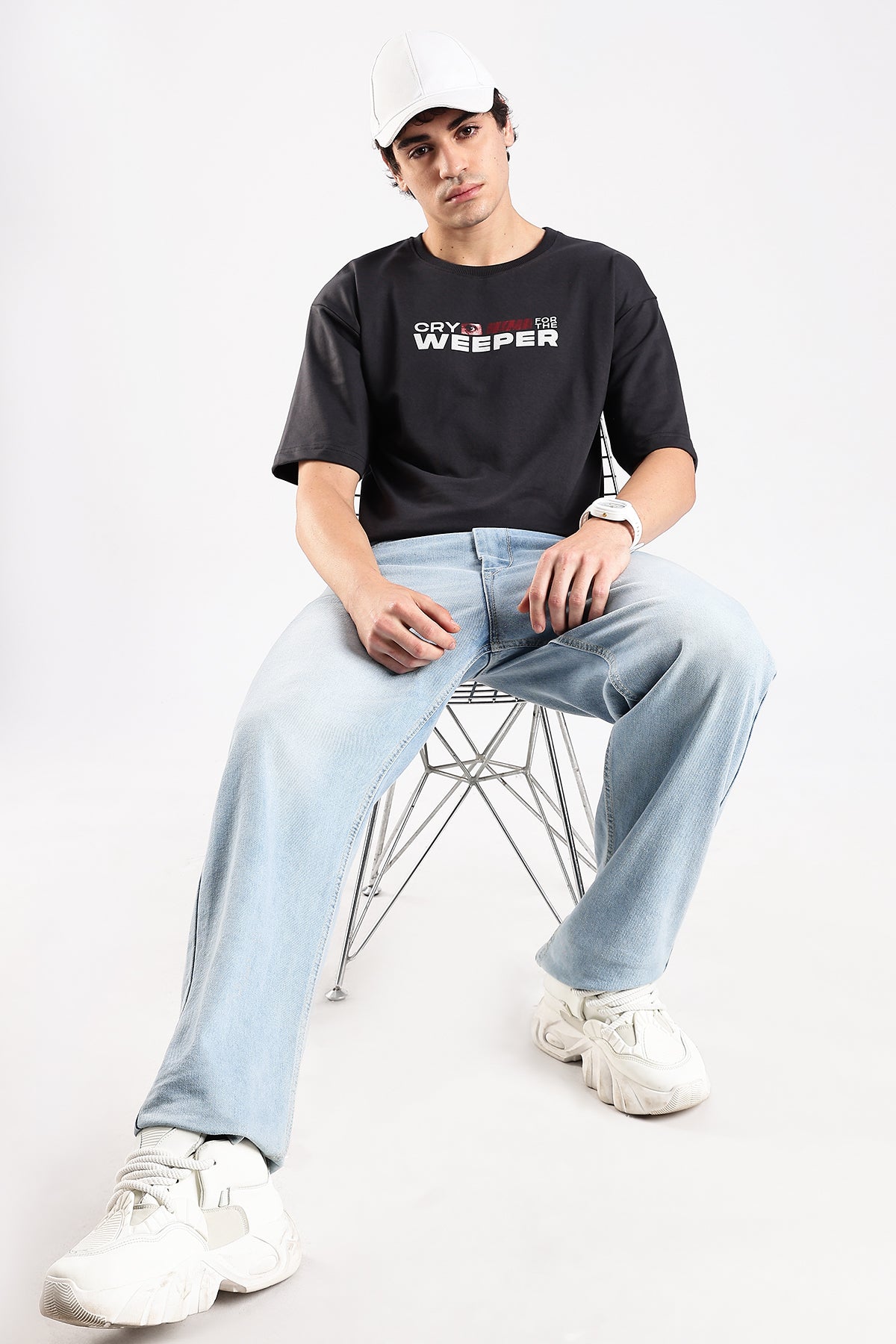 Ash Grey Weeper HD Printed Oversized T-shirt