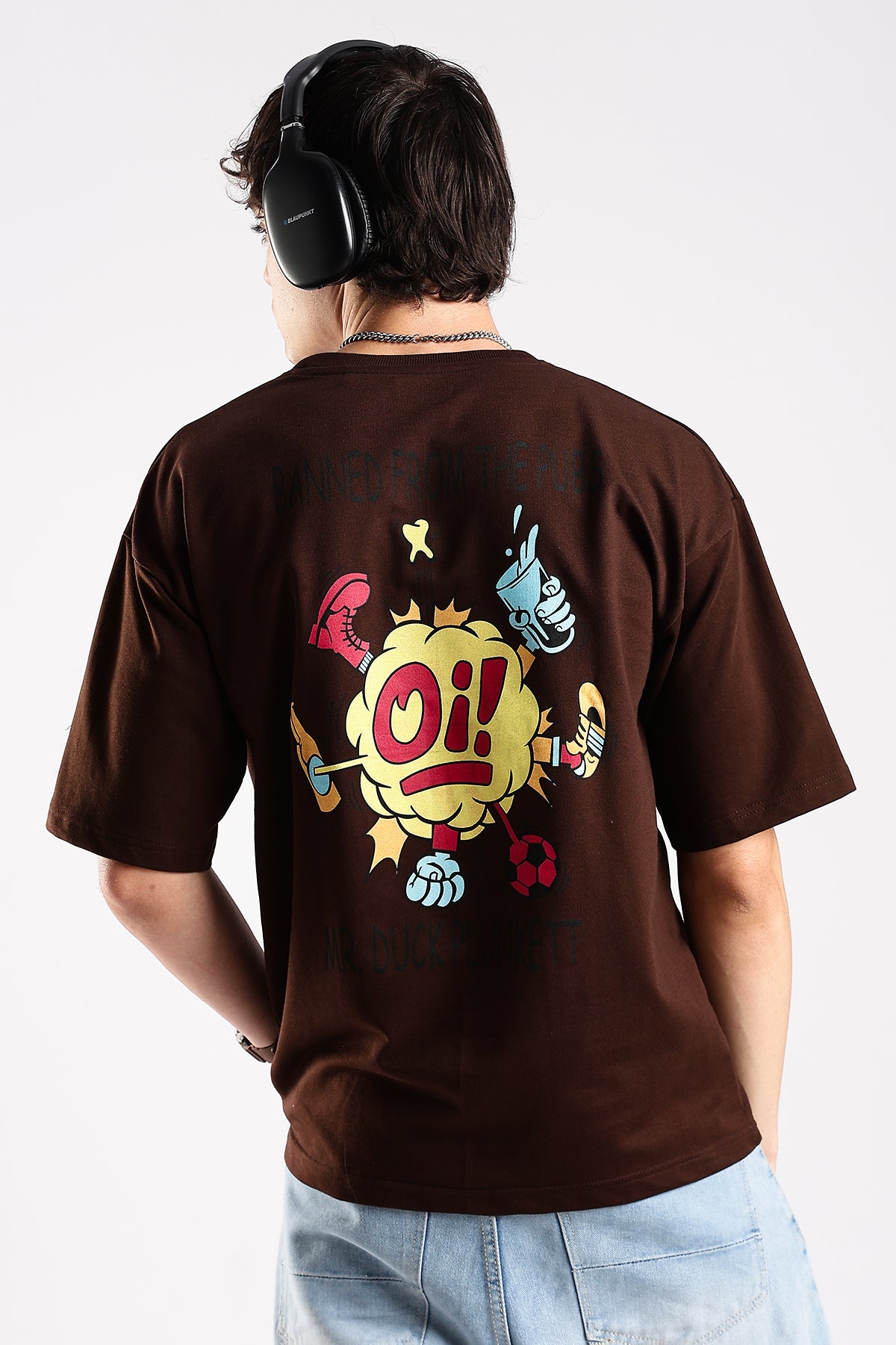 Coffee Brown Oi Graphic Printed Oversized T-shirt
