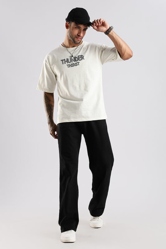 Off White Thunder Thirst HD Graphic Printed Oversized T-shirt