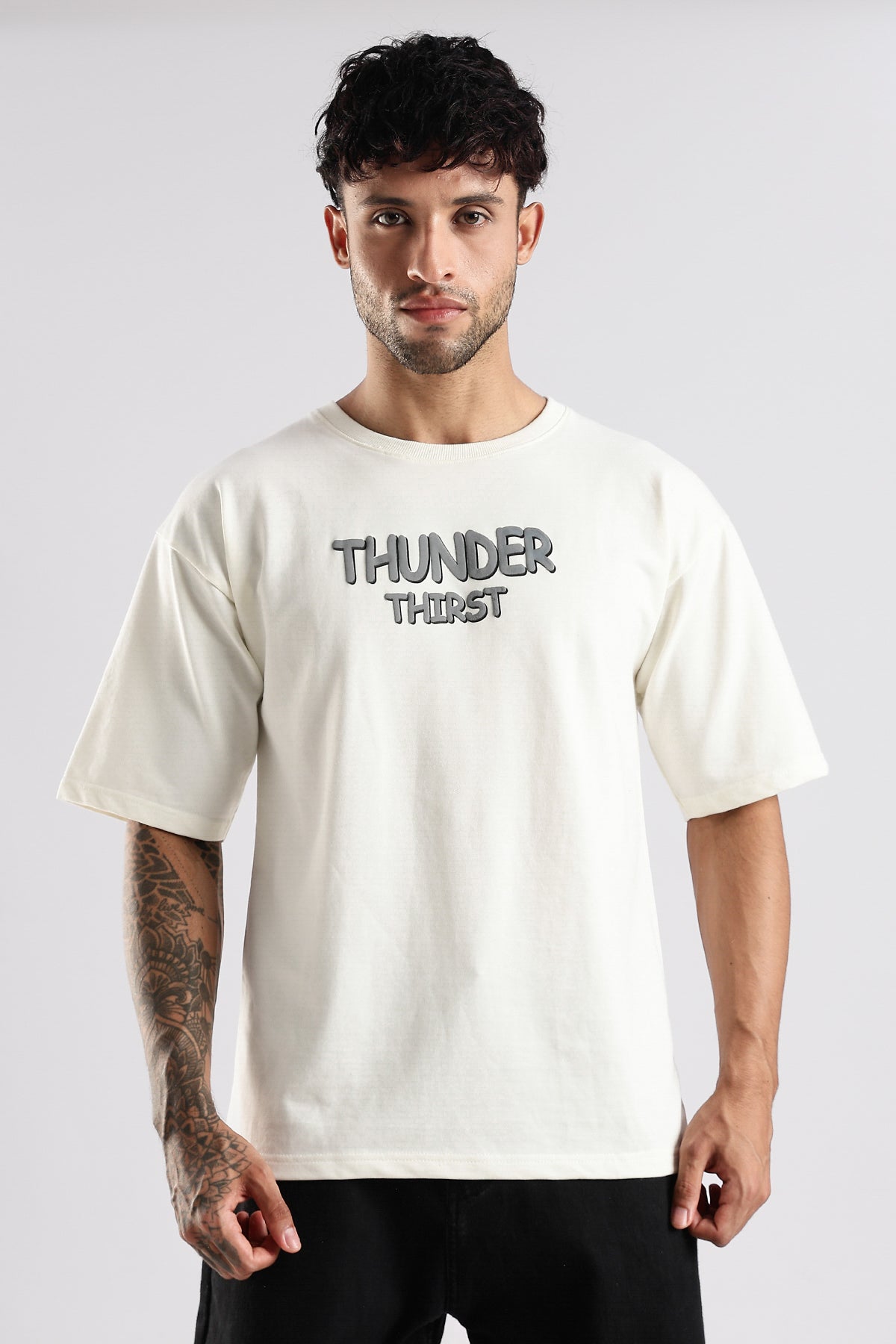 Off White Thunder Thirst HD Graphic Printed Oversized T-shirt