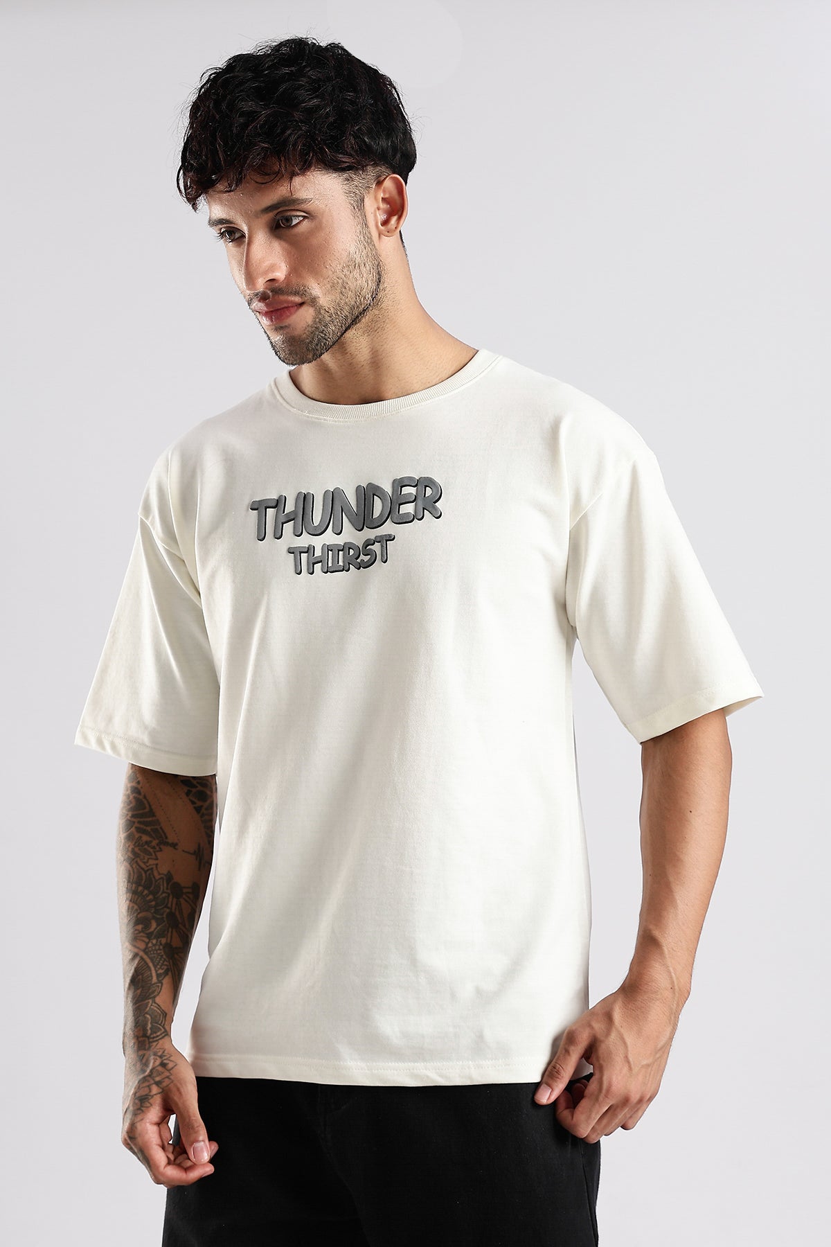 Off White Thunder Thirst HD Graphic Printed Oversized T-shirt