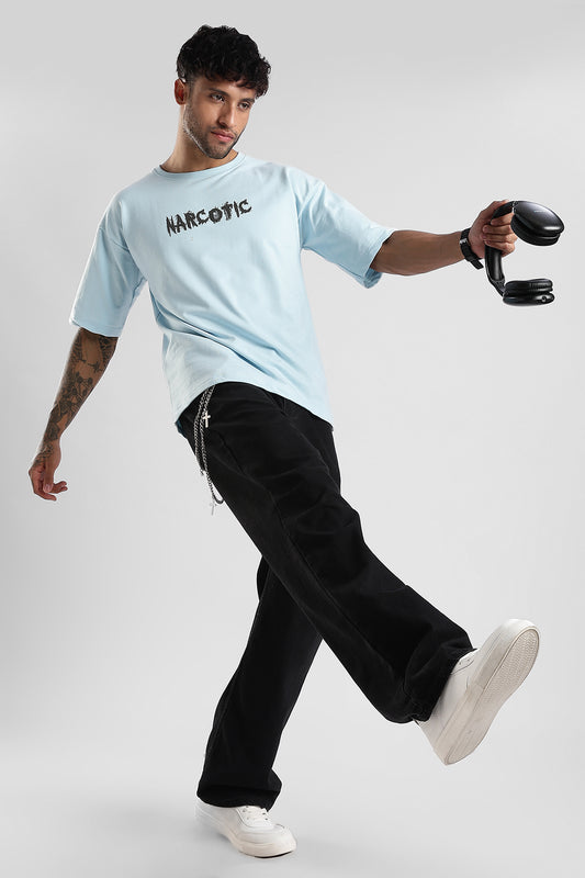Sky Blue HD Graphic Printed Oversized T-shirt