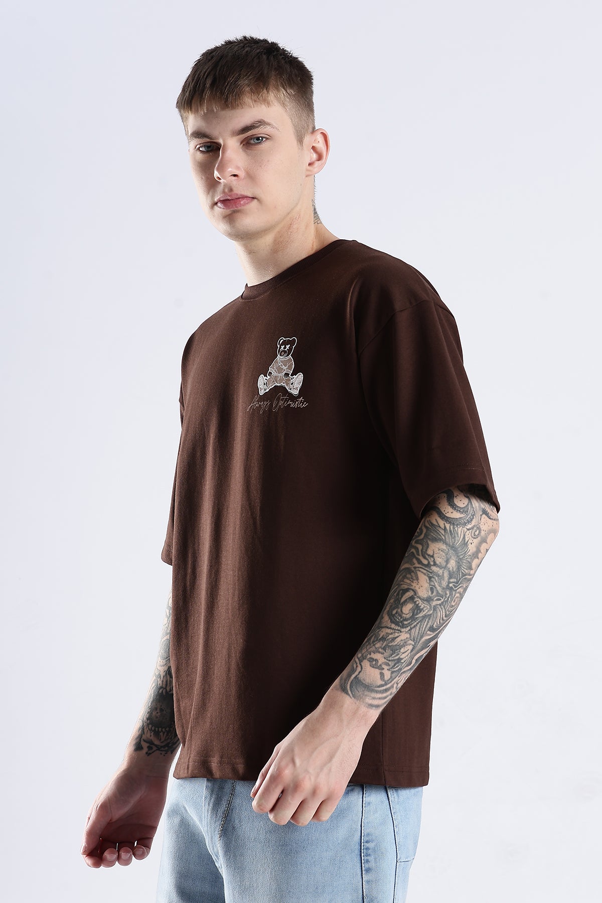 Coffee Hustle Brown Graphic Printed Oversized T-shirt