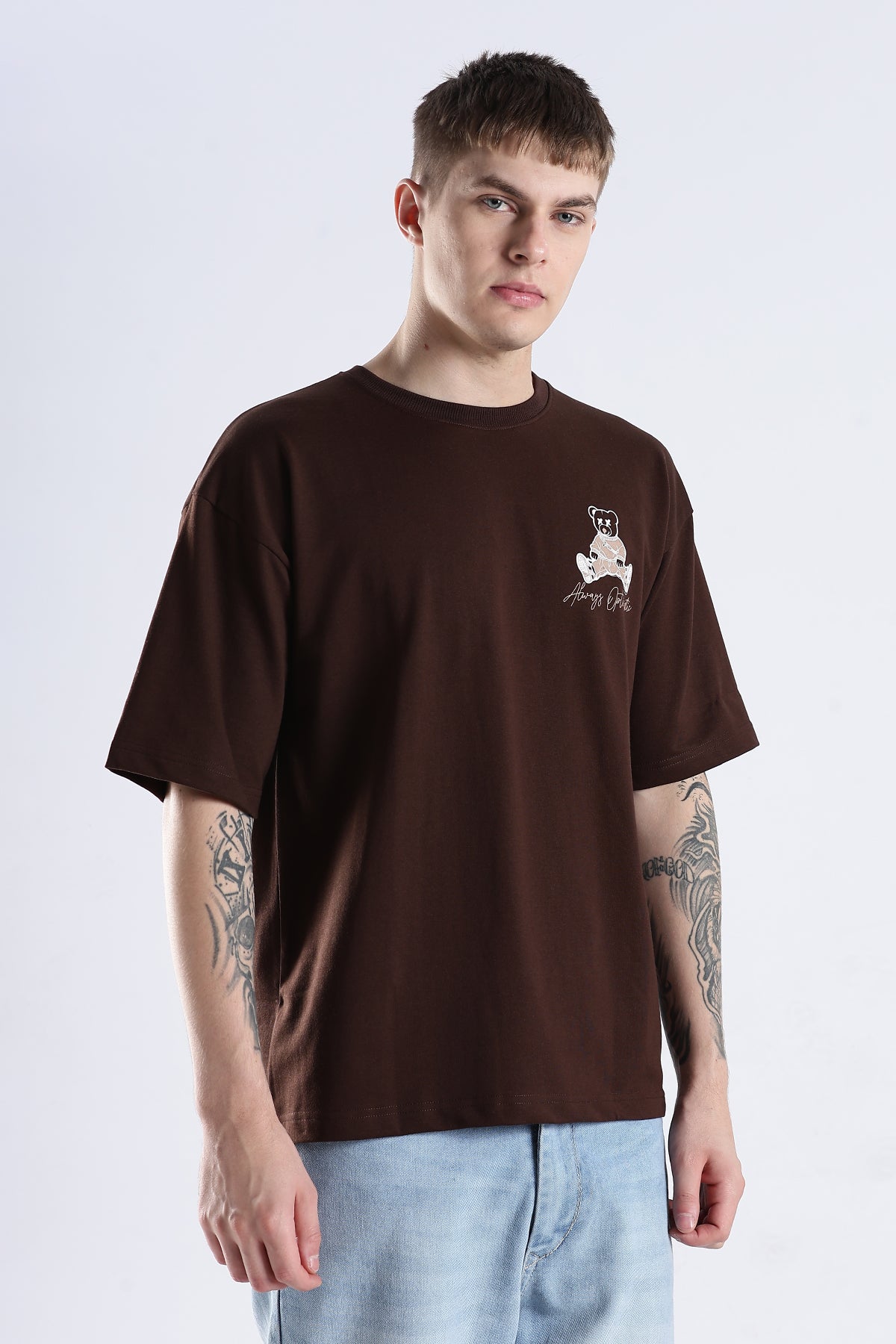 Coffee Hustle Brown Graphic Printed Oversized T-shirt