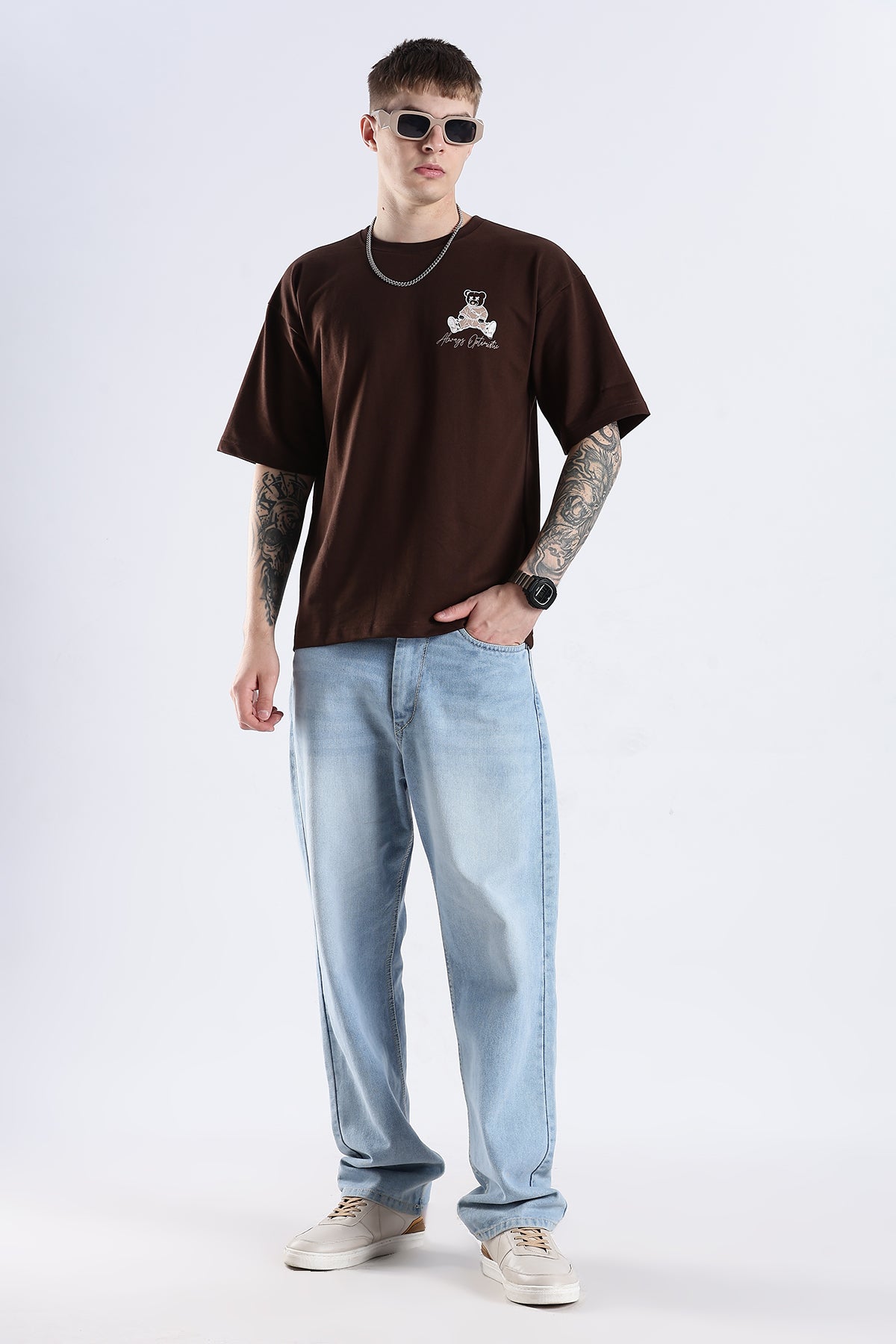 Coffee Hustle Brown Graphic Printed Oversized T-shirt