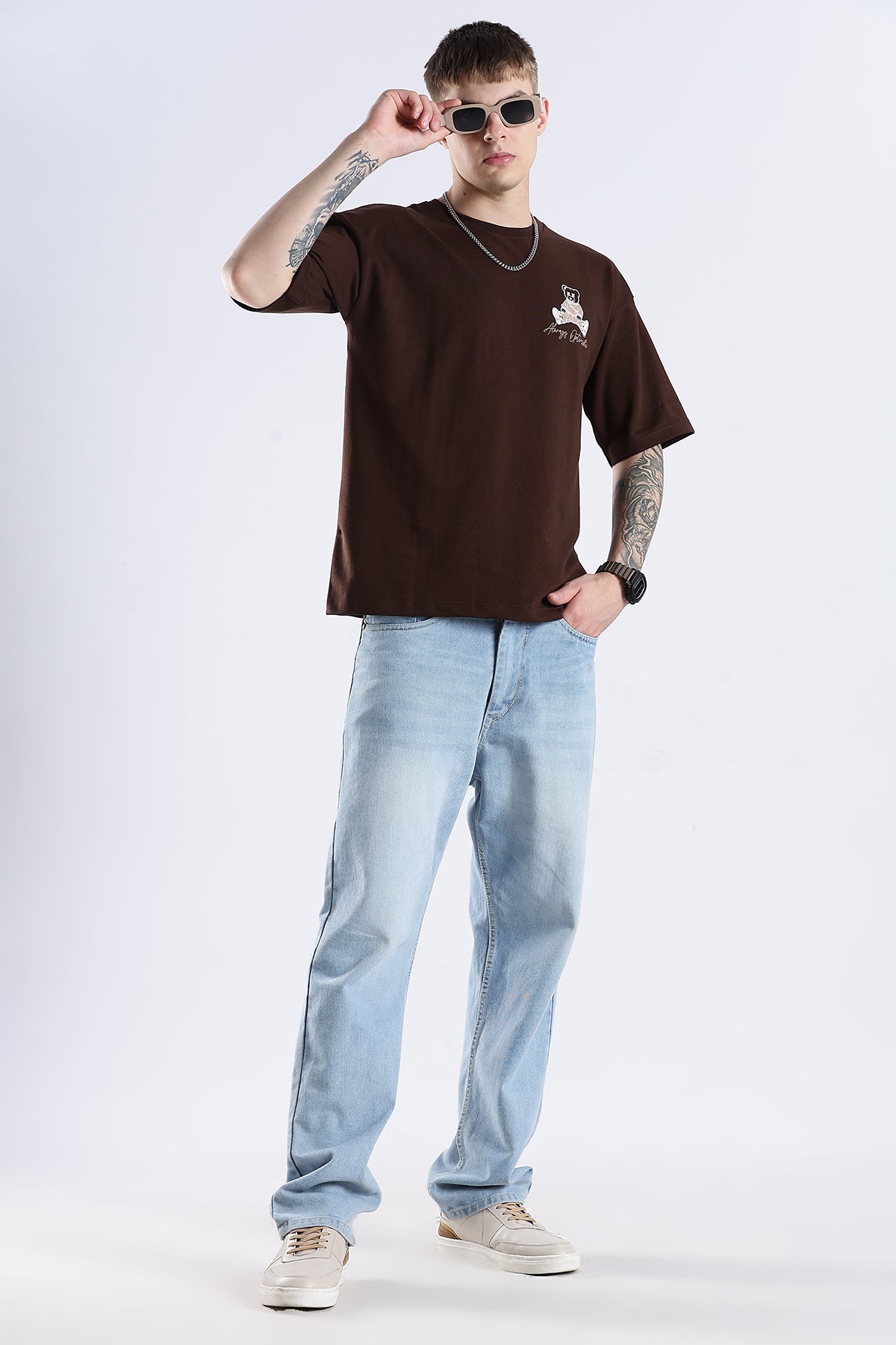 Coffee Hustle Brown Graphic Printed Oversized T-shirt