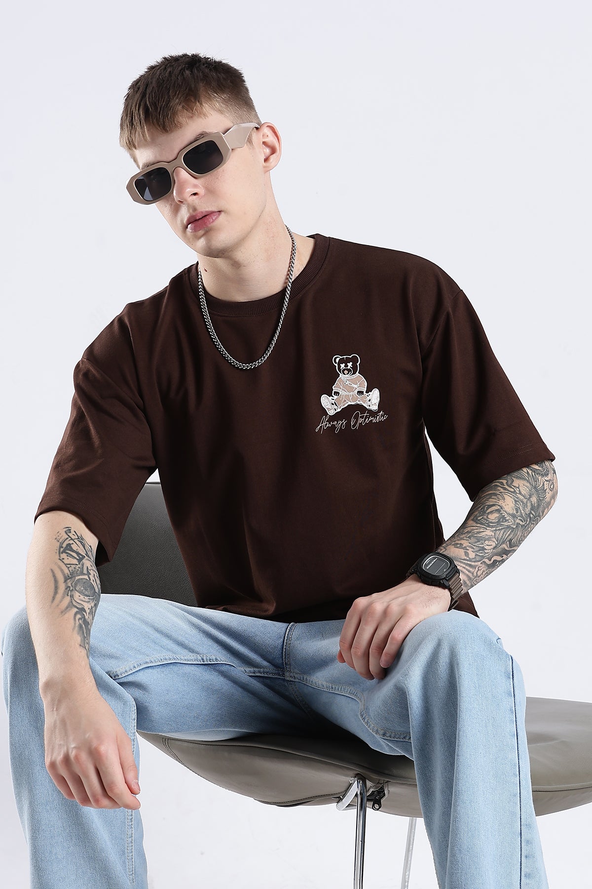 Coffee Hustle Brown Graphic Printed Oversized T-shirt