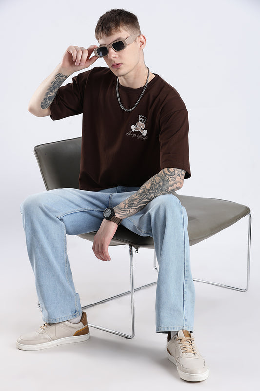 Coffee Hustle Brown Graphic Printed Oversized T-shirt