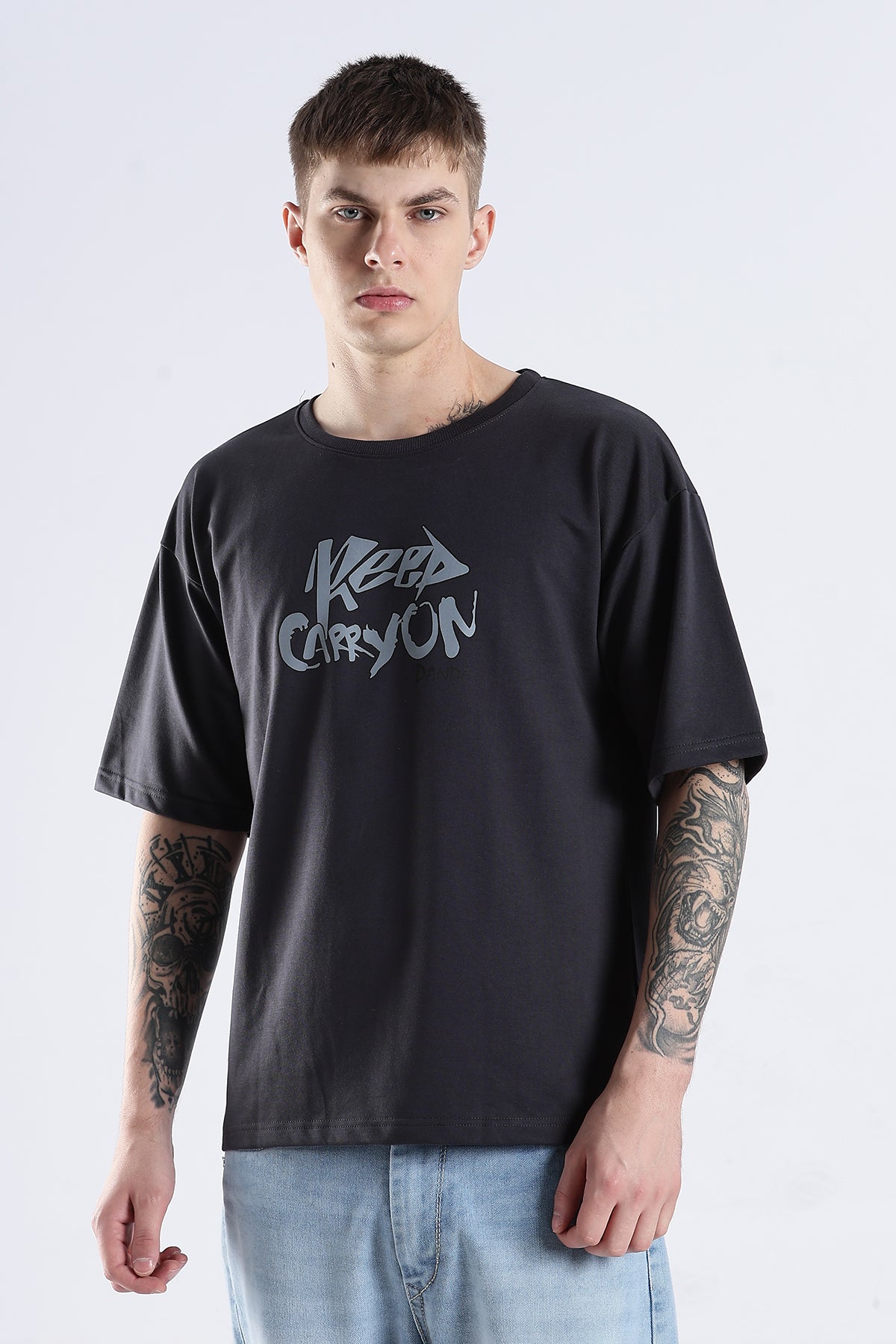 Ash Grey Carry On HD Printed Oversized T-shirt