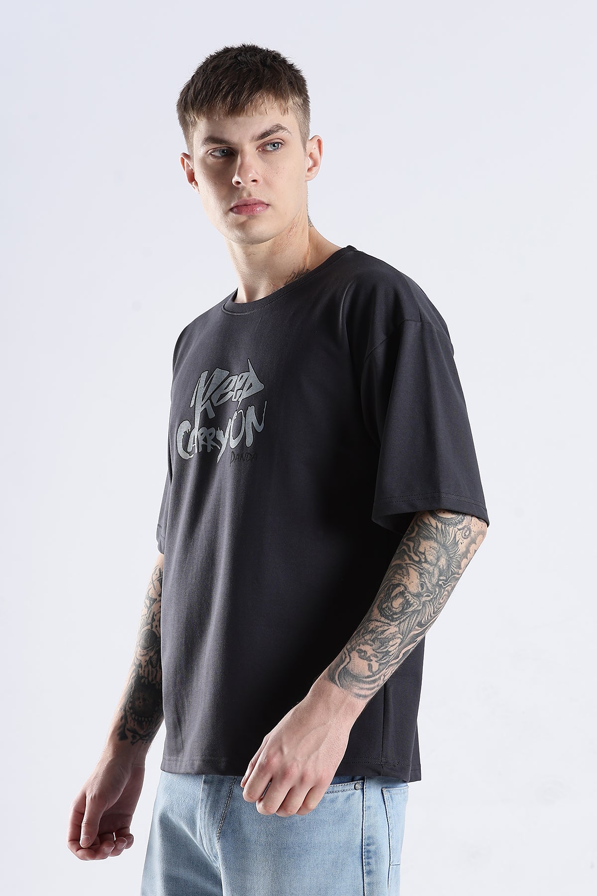 Ash Grey Carry On HD Printed Oversized T-shirt