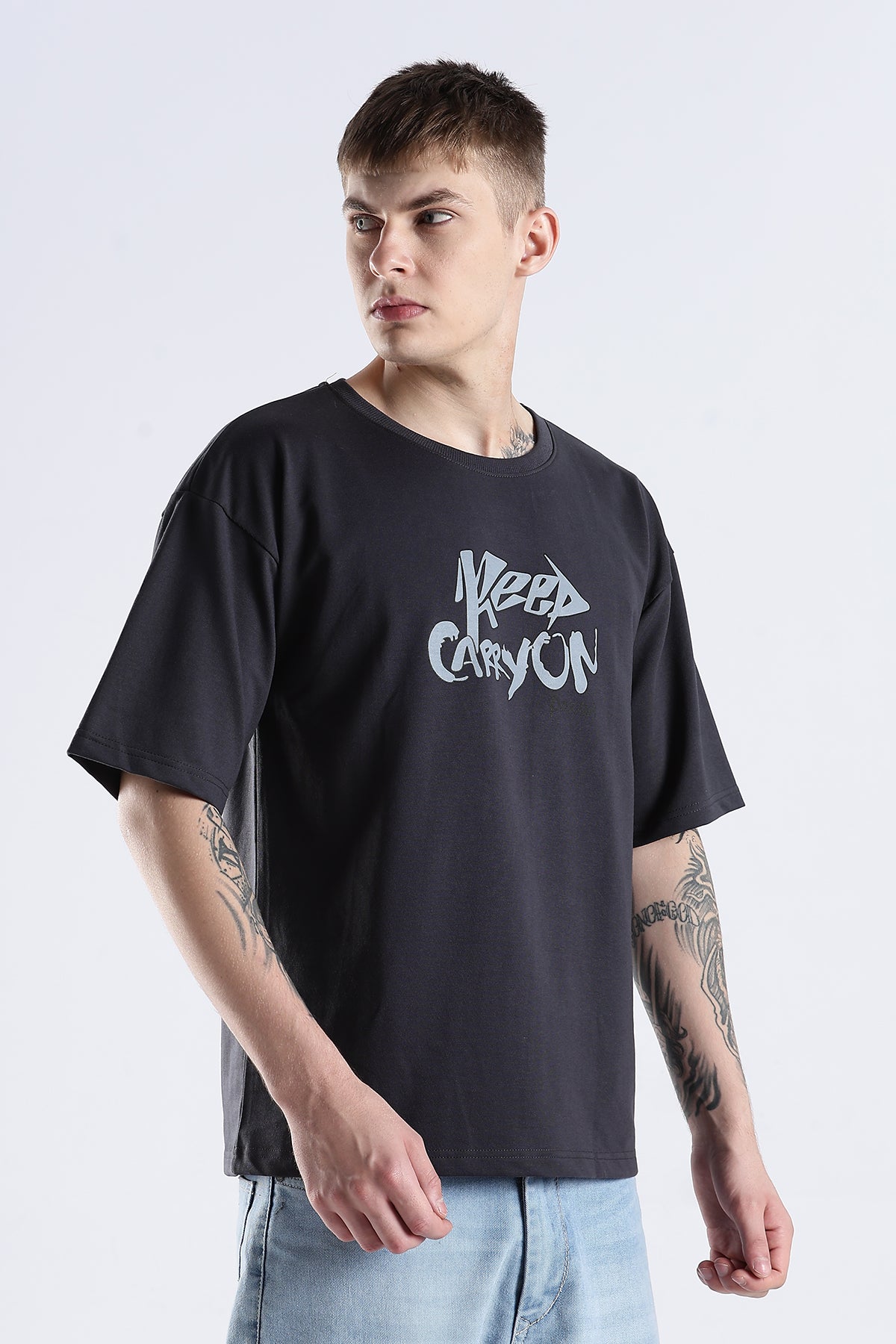 Ash Grey Carry On HD Printed Oversized T-shirt