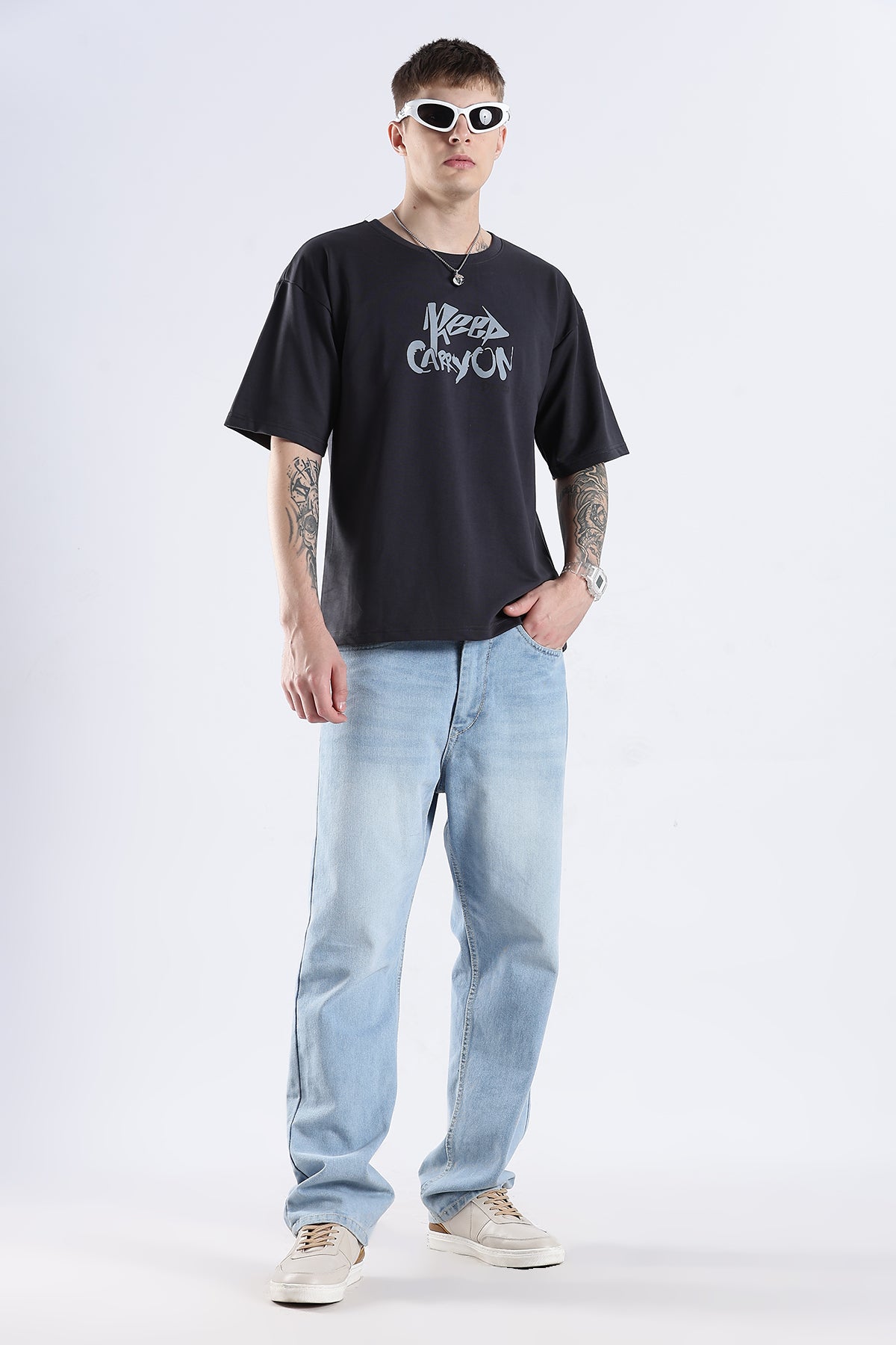 Ash Grey Carry On HD Printed Oversized T-shirt