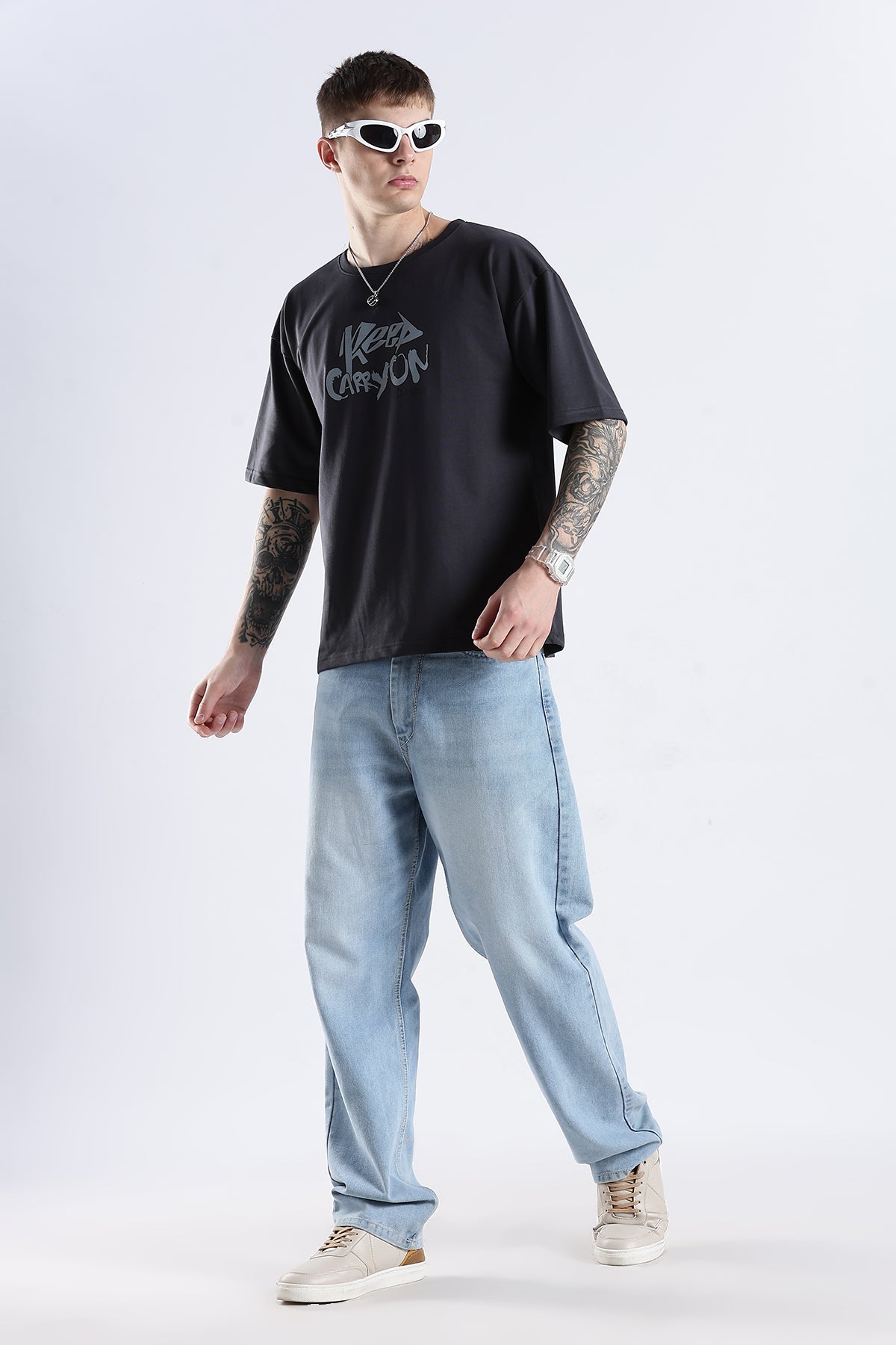 Ash Grey Carry On HD Printed Oversized T-shirt