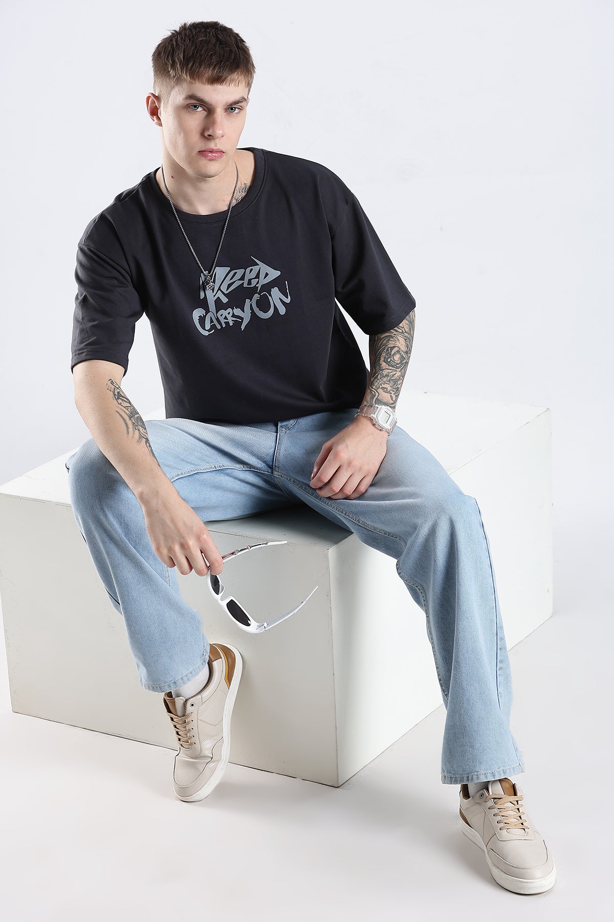 Ash Grey Carry On HD Printed Oversized T-shirt