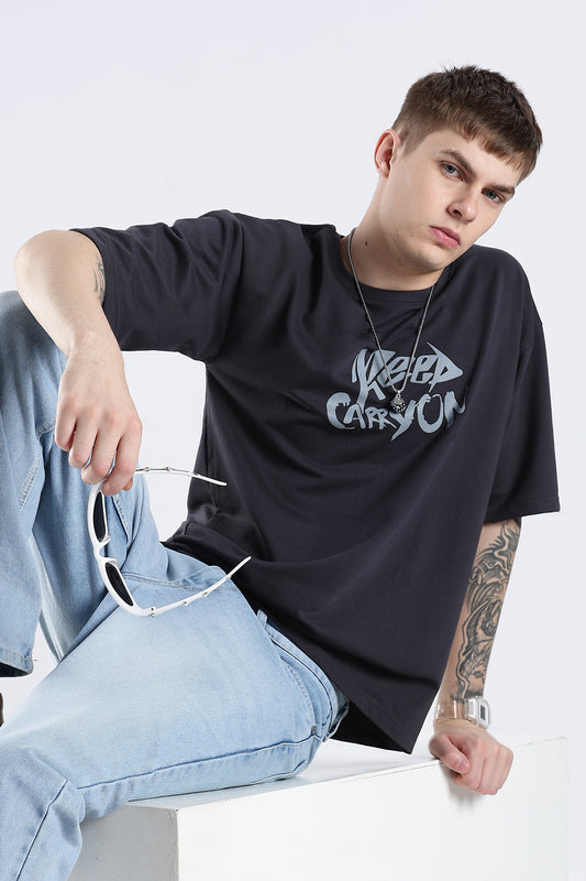 Ash Grey Carry On HD Printed Oversized T-shirt