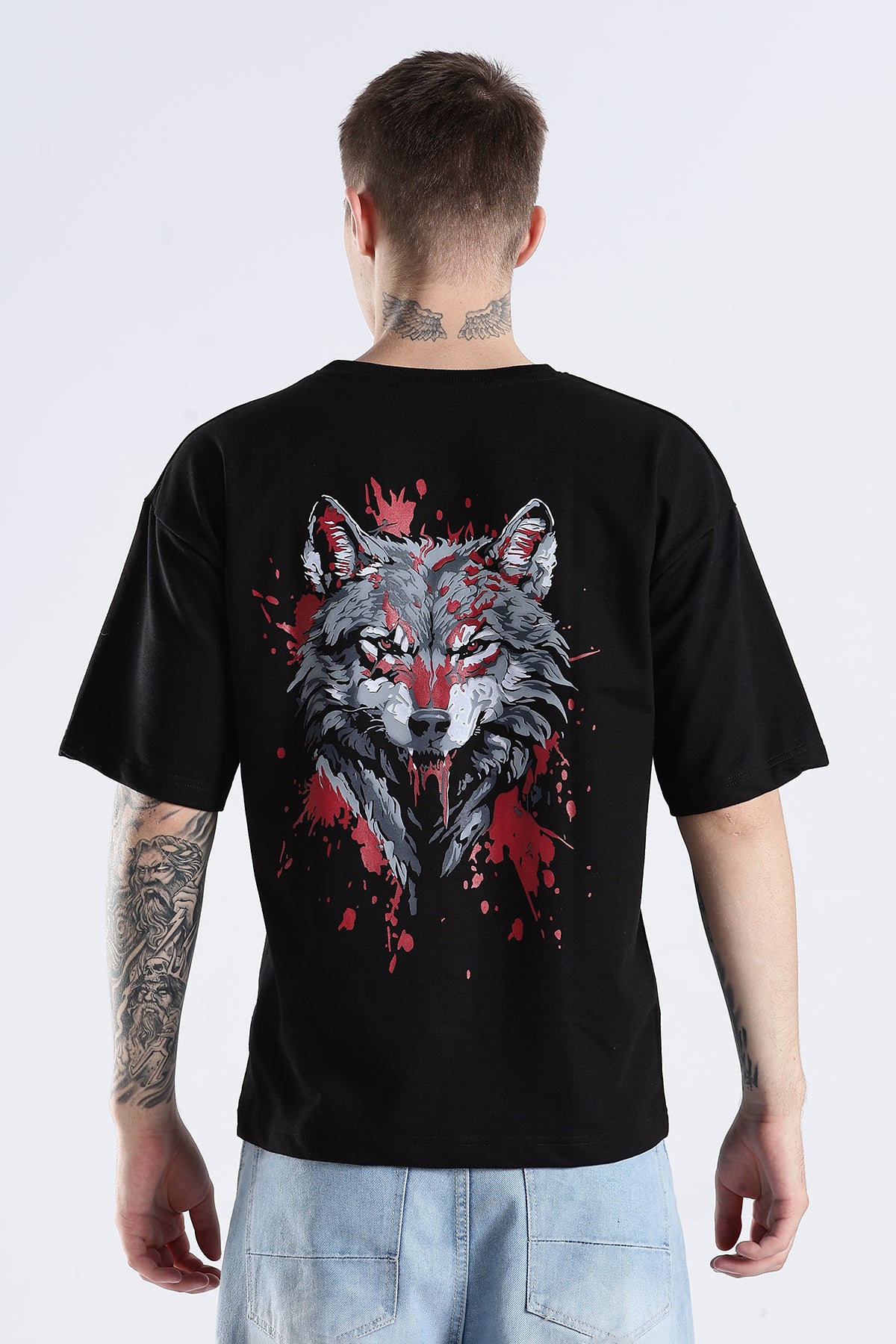 Black Wolf HD Graphic Printed Oversized T-shirt