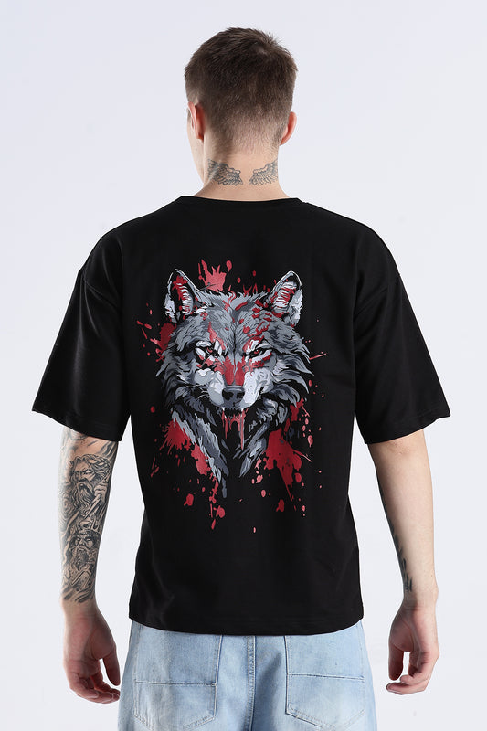 Black Wolf HD Graphic Printed Oversized T-shirt