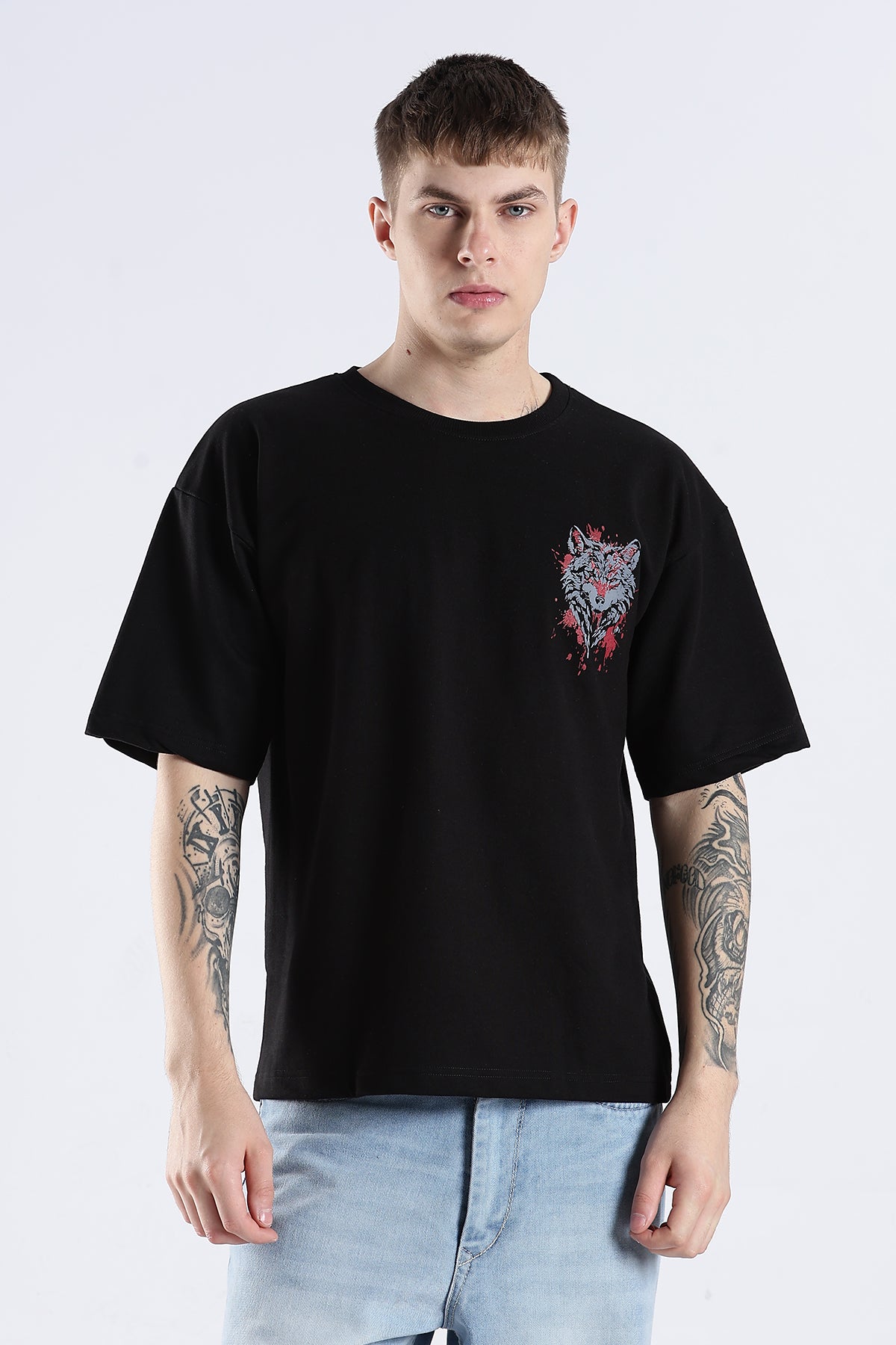 Black Wolf HD Graphic Printed Oversized T-shirt
