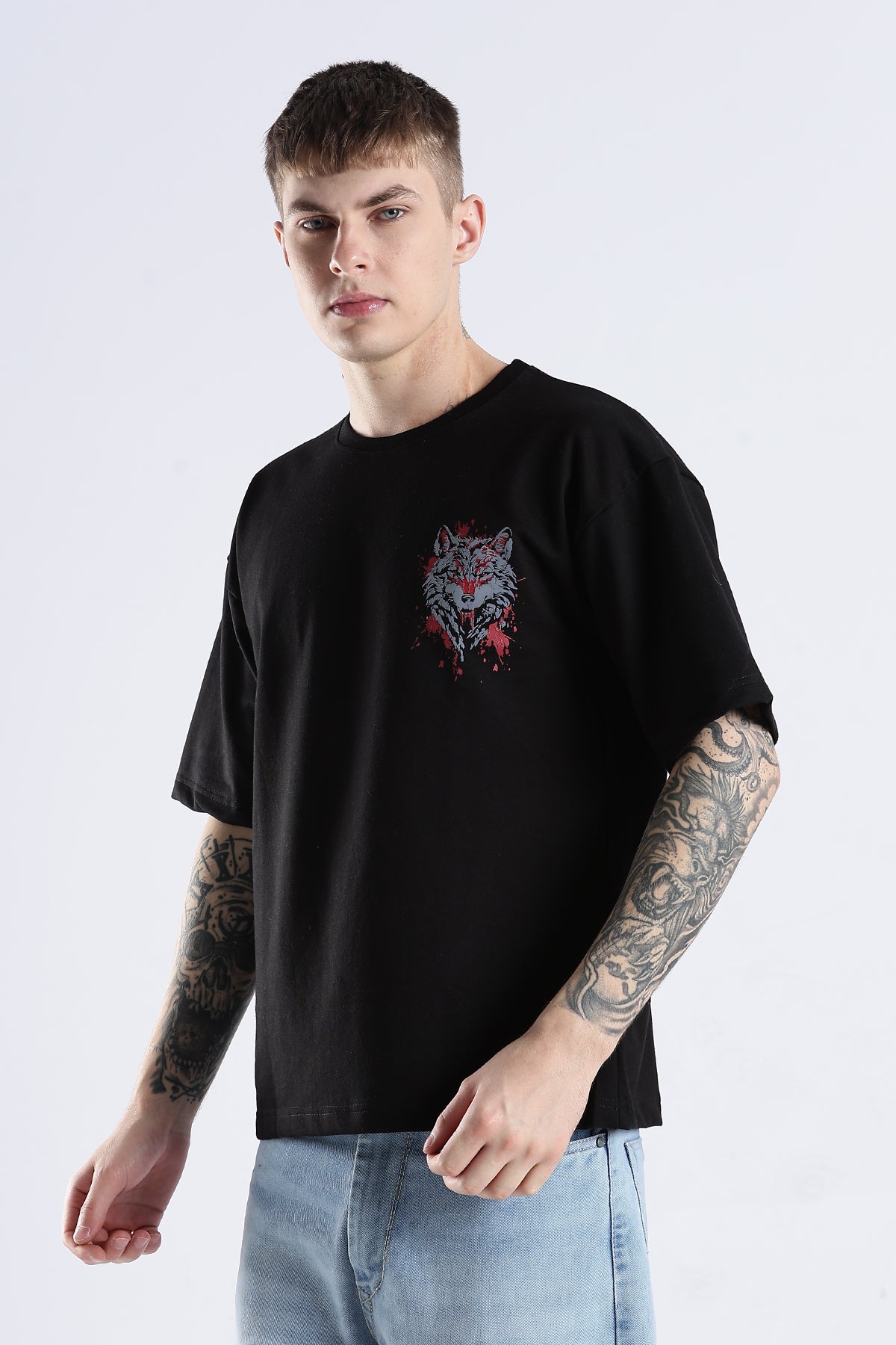 Black Wolf HD Graphic Printed Oversized T-shirt