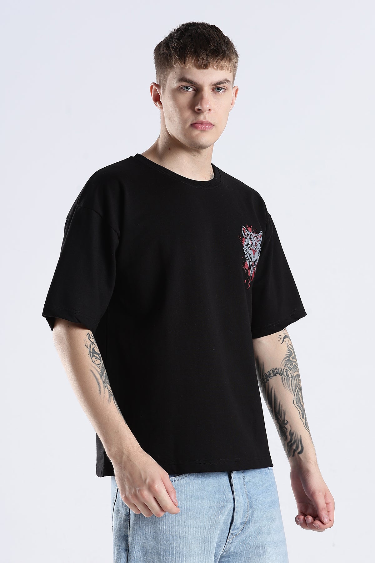 Black Wolf HD Graphic Printed Oversized T-shirt
