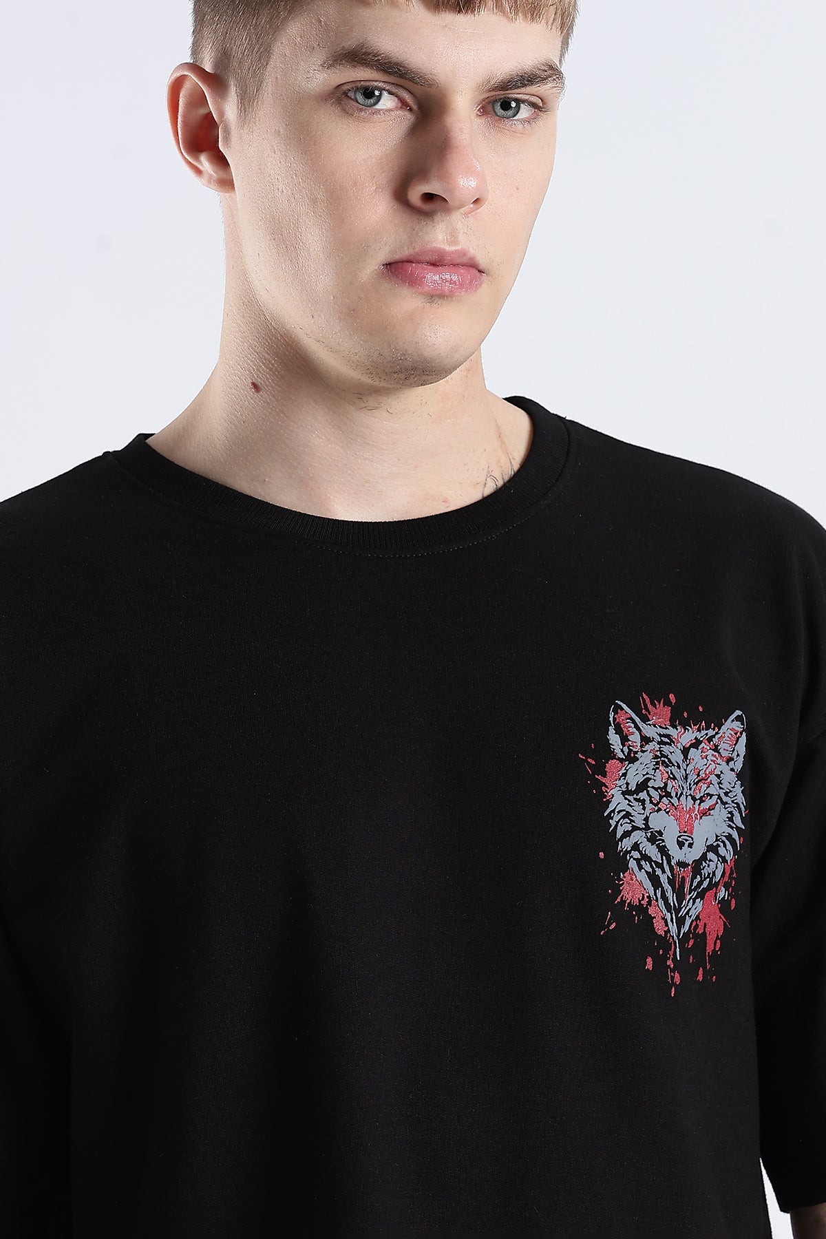 Black Wolf HD Graphic Printed Oversized T-shirt