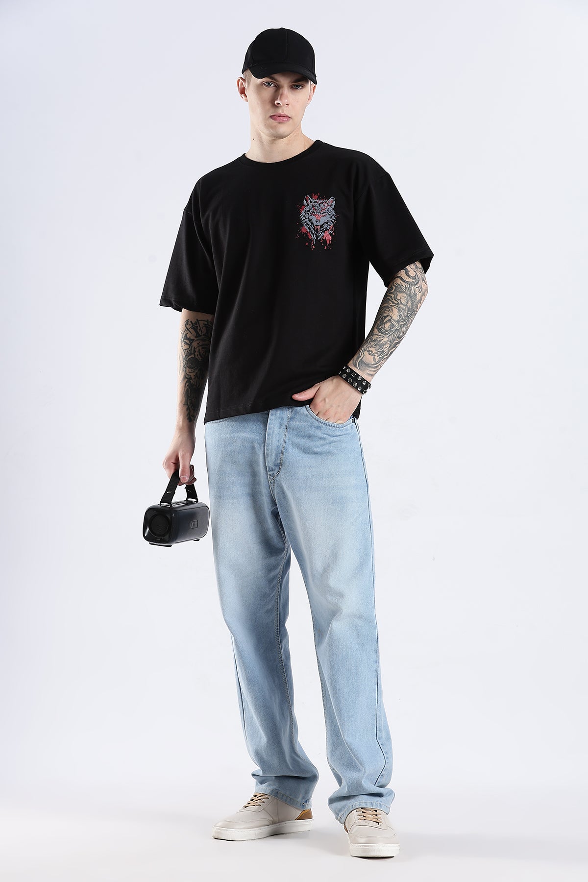 Black Wolf HD Graphic Printed Oversized T-shirt