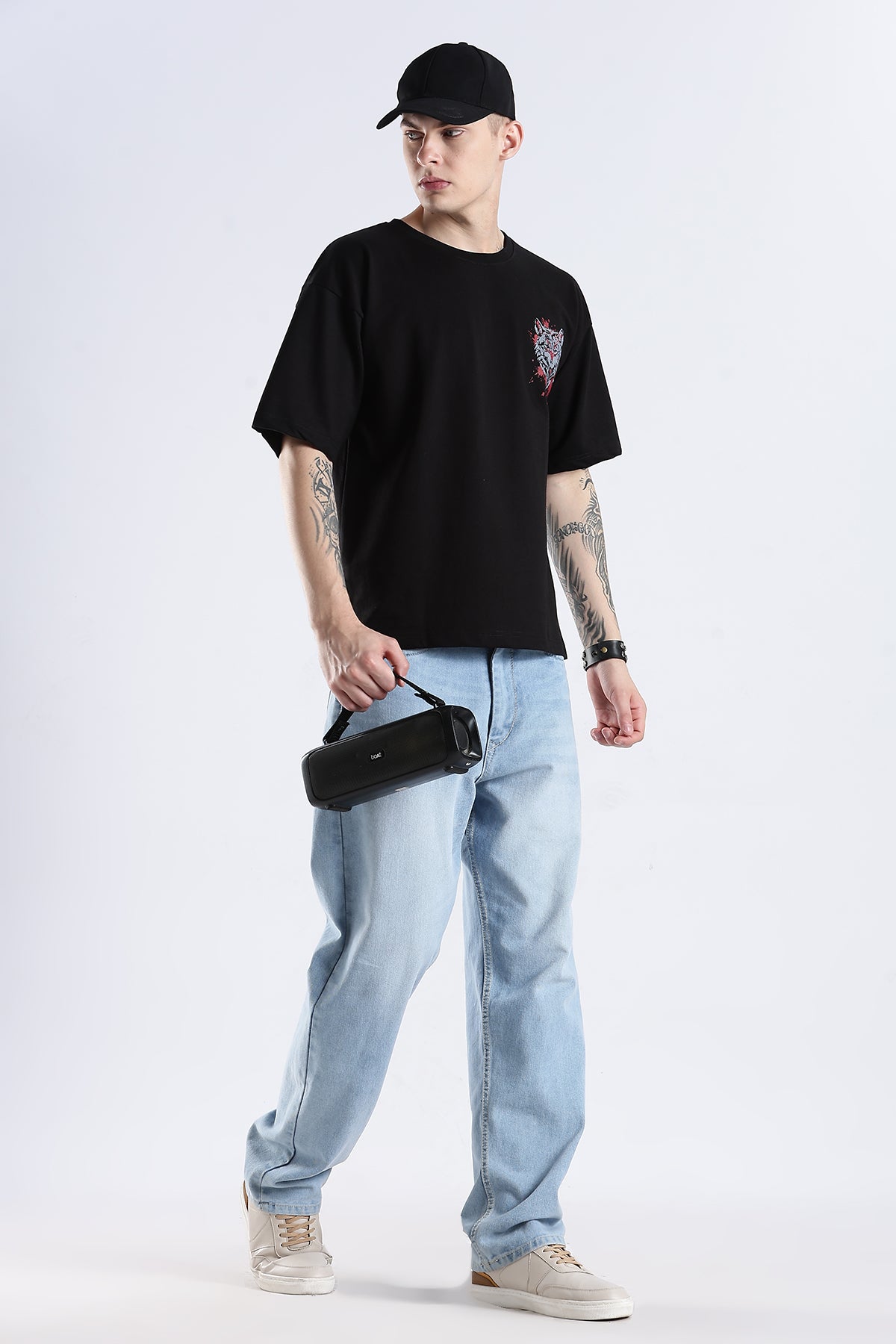 Black Wolf HD Graphic Printed Oversized T-shirt