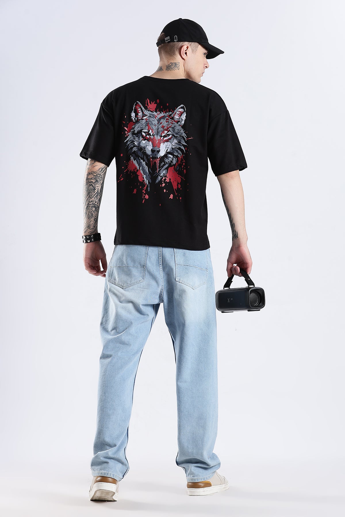 Black Wolf HD Graphic Printed Oversized T-shirt