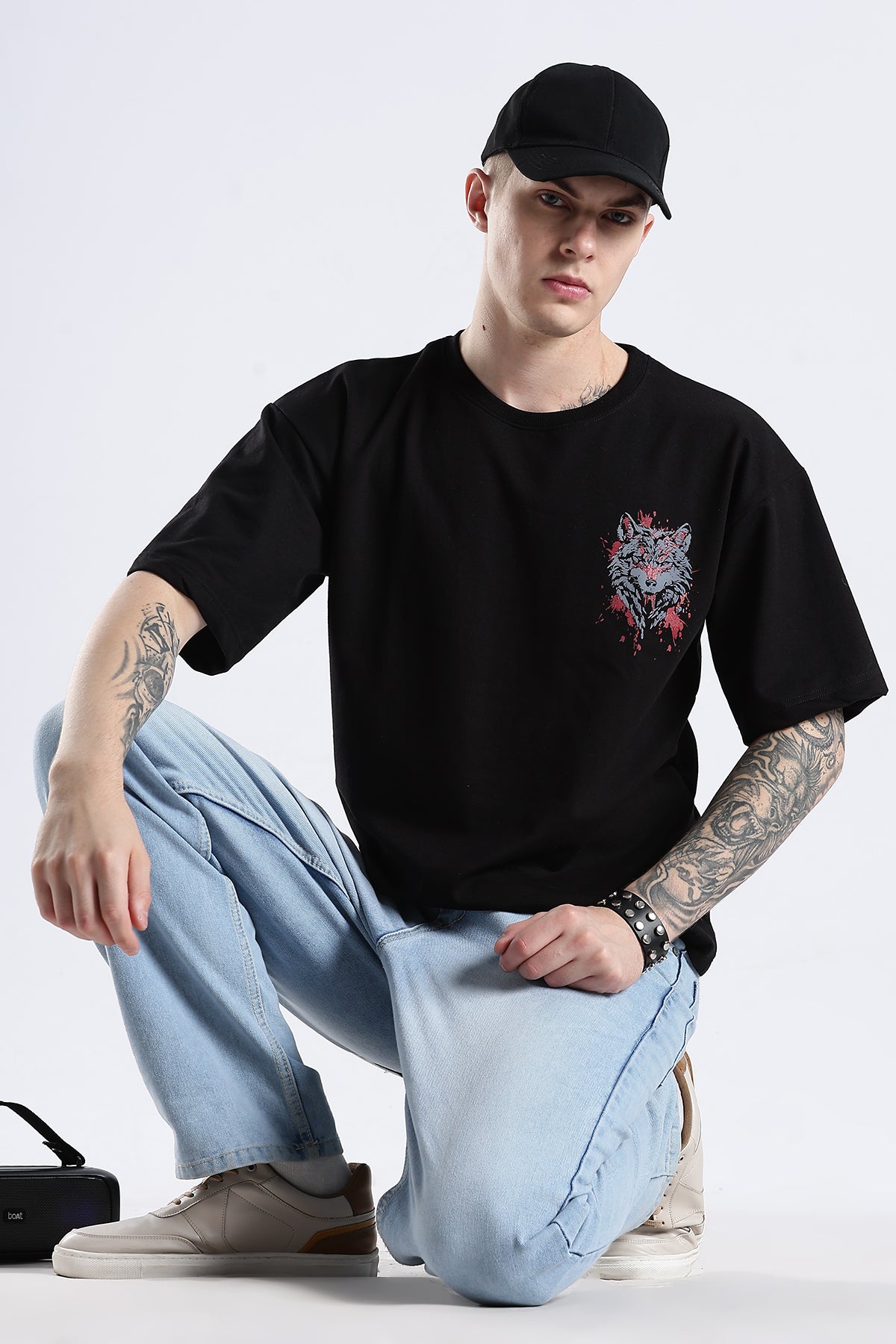 Black Wolf HD Graphic Printed Oversized T-shirt